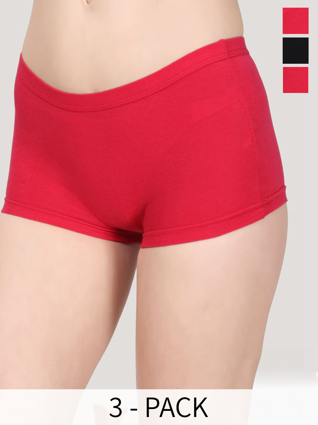 

Innocence Pack of 3 Mid-Rise Boy Shorts BBAPLIN91899_S, Red