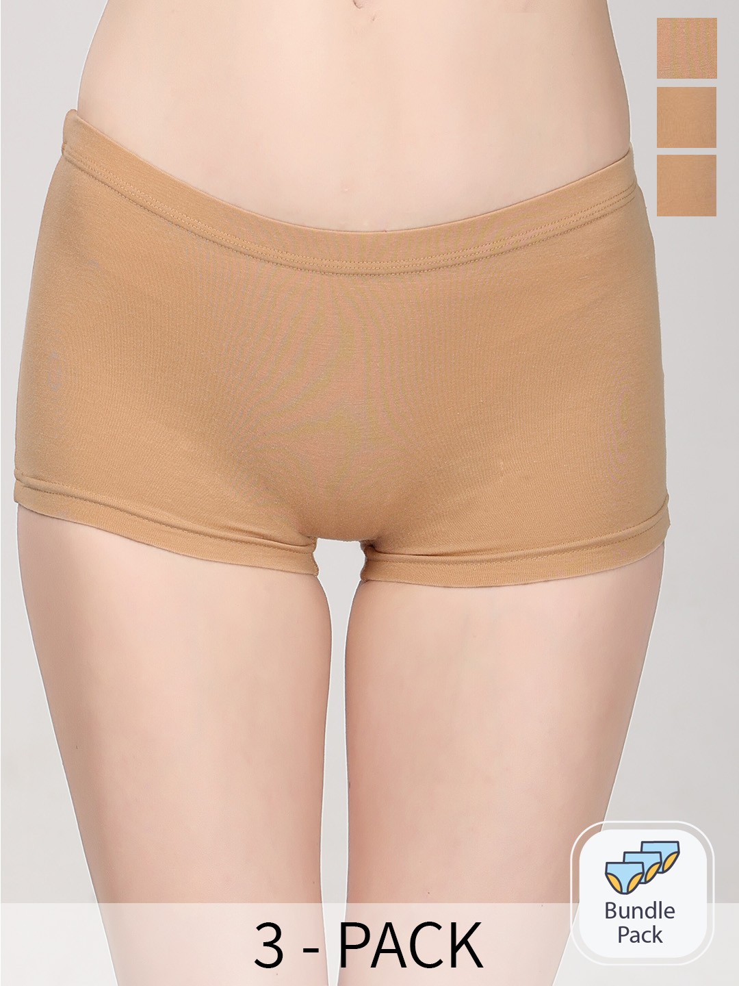 

Innocence Pack of 3 Mid-Rise Boy Shorts BBAPLIN91900_S, Beige
