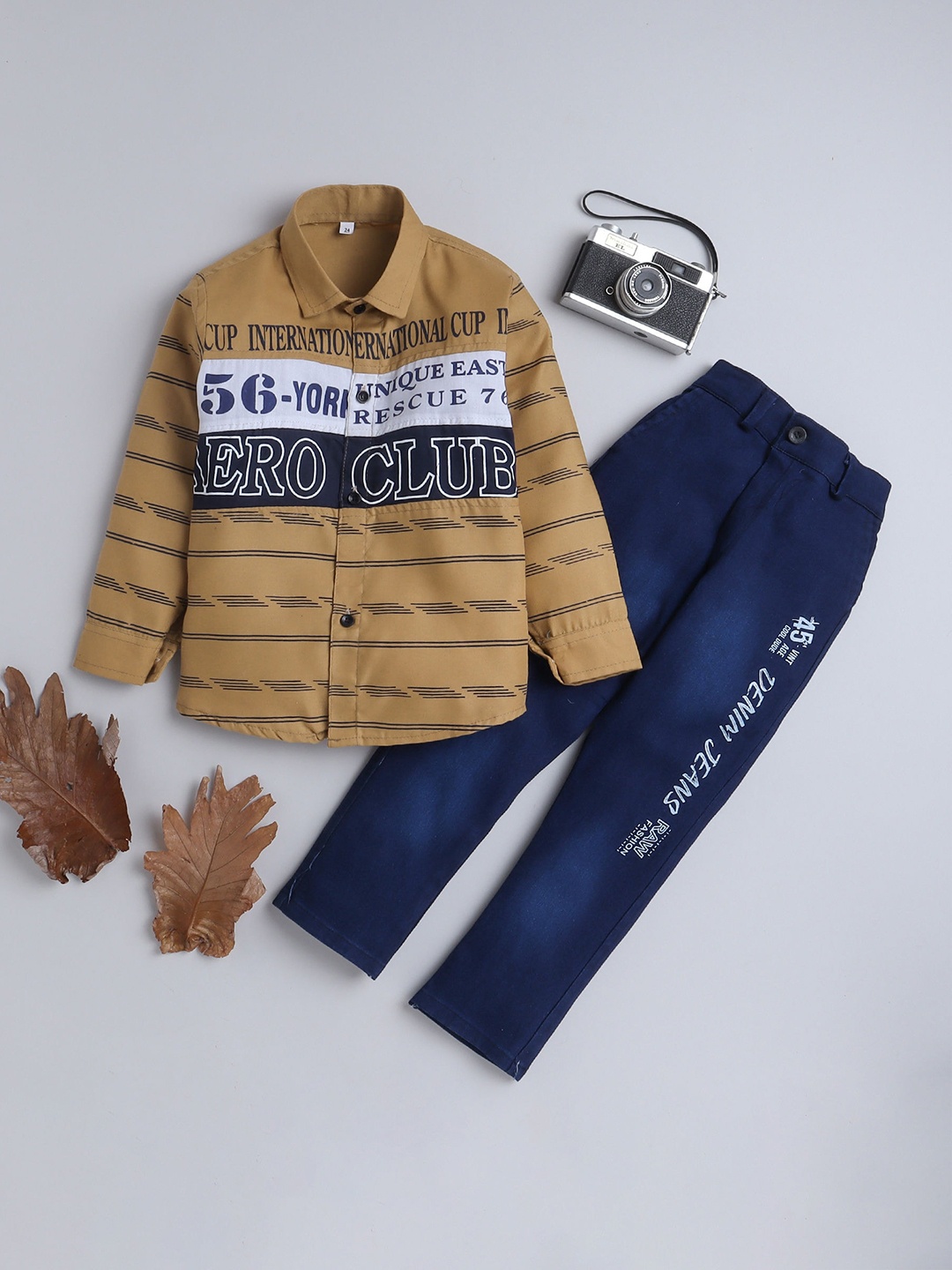 

FOURFOLDS Boys Printed Shirt With Trousers, Brown