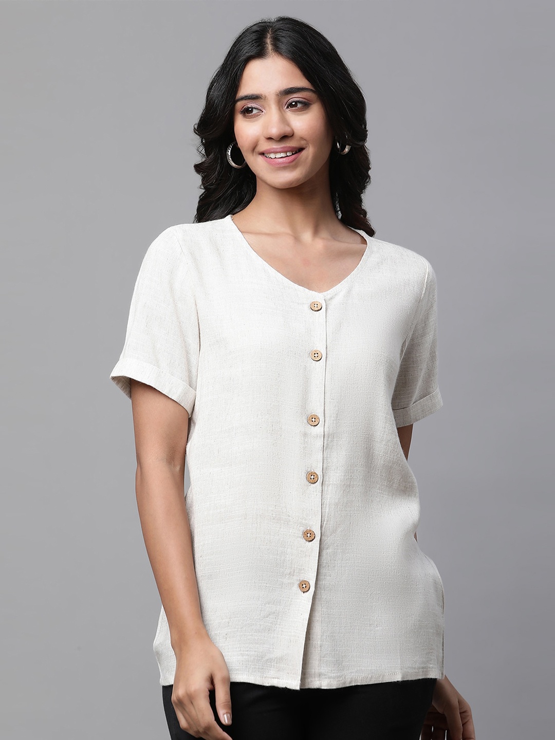 

AURELIA V-Neck Shirt Style Top, Beige