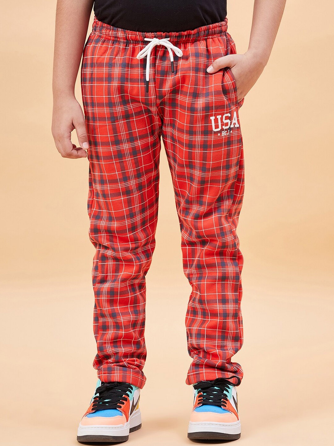 

Ben & Joe Kids Mid-Rise Checked Antimicrobial Sports Track Pants, Orange