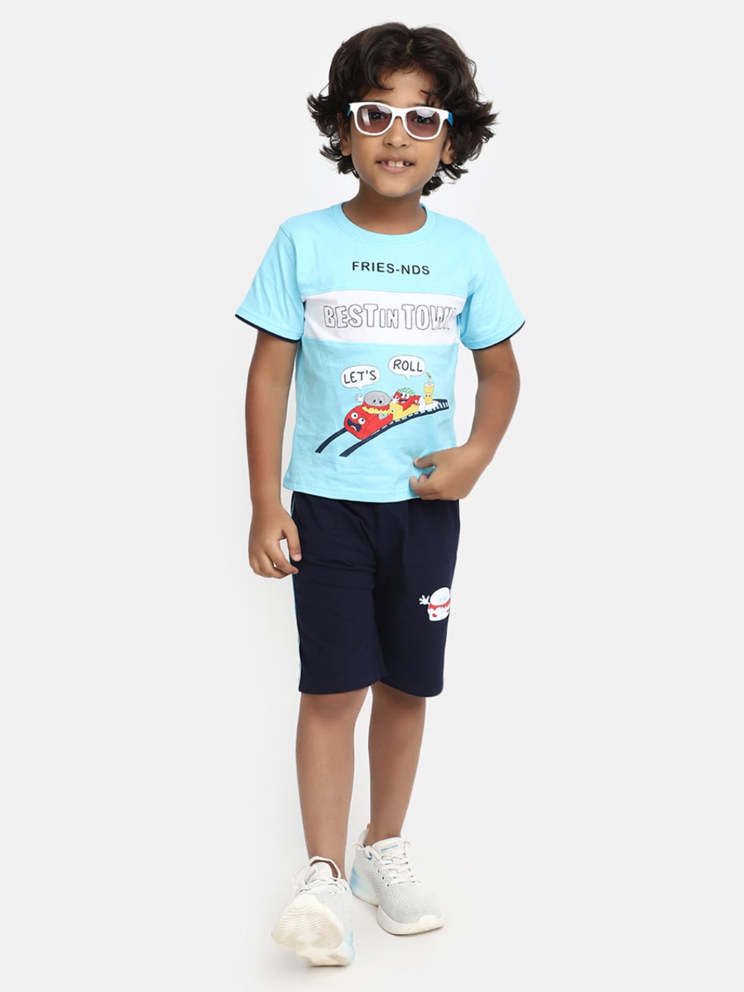 

V-Mart Kids Typography Printed Pure Cotton T-shirt With Shorts, Blue