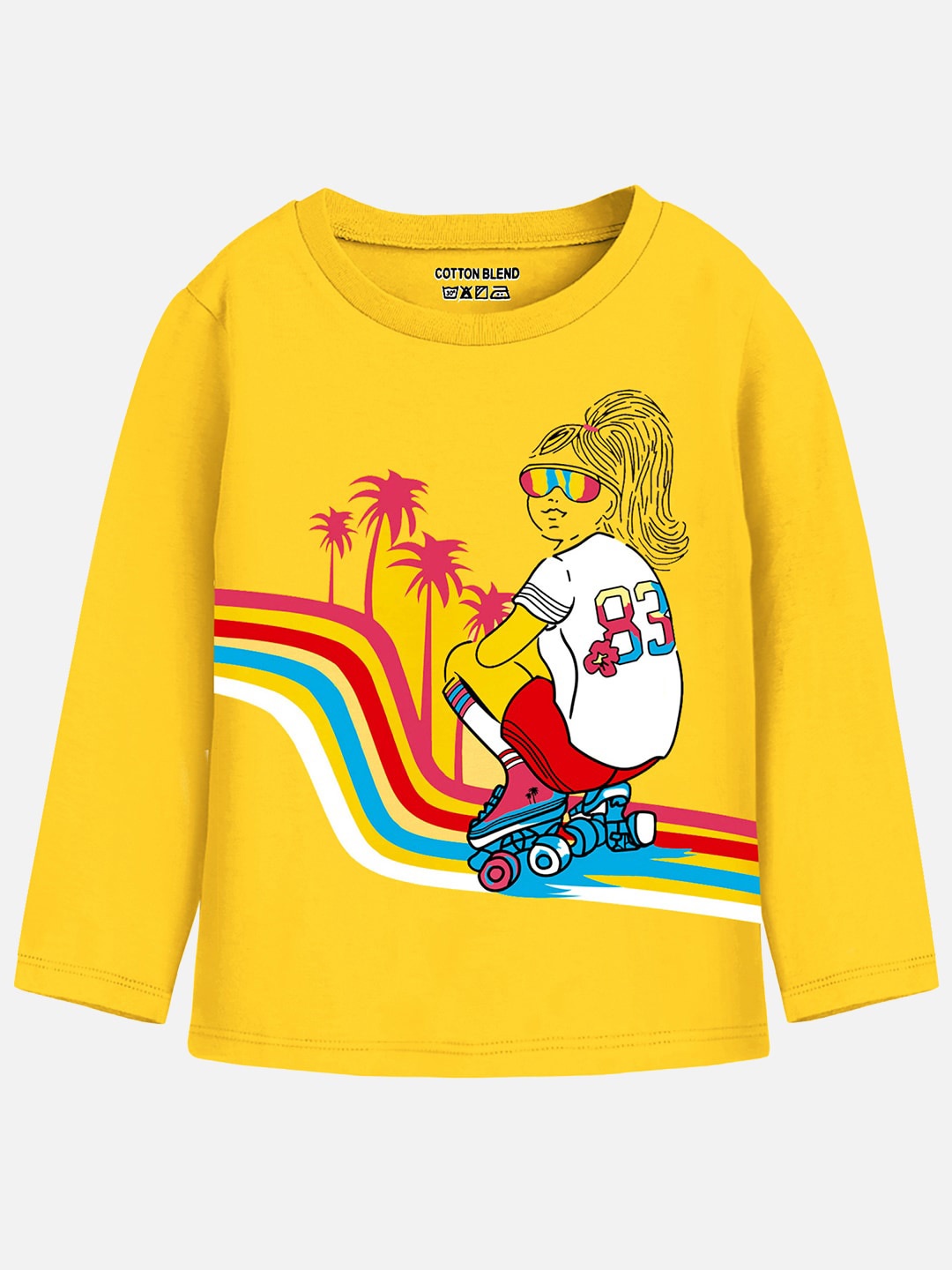 

Trampoline Girls Graphic Printed Long Sleeves Casual Knitted T-shirt, Yellow