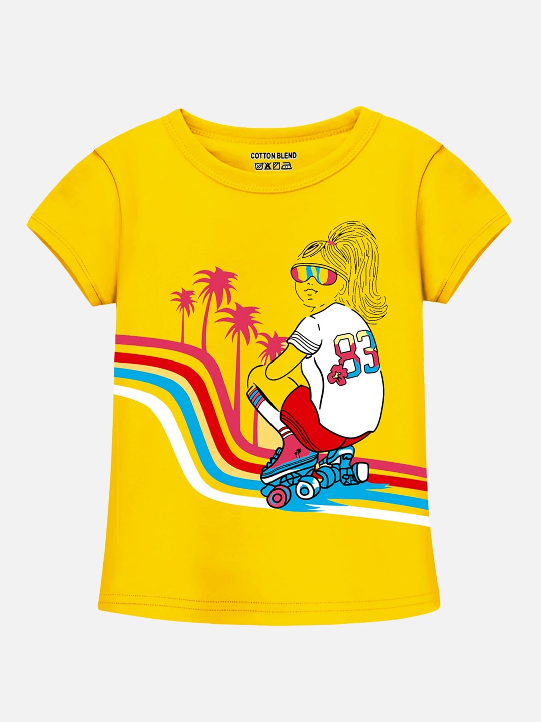 

Trampoline Girls Graphic Printed Casual T-shirt, Yellow