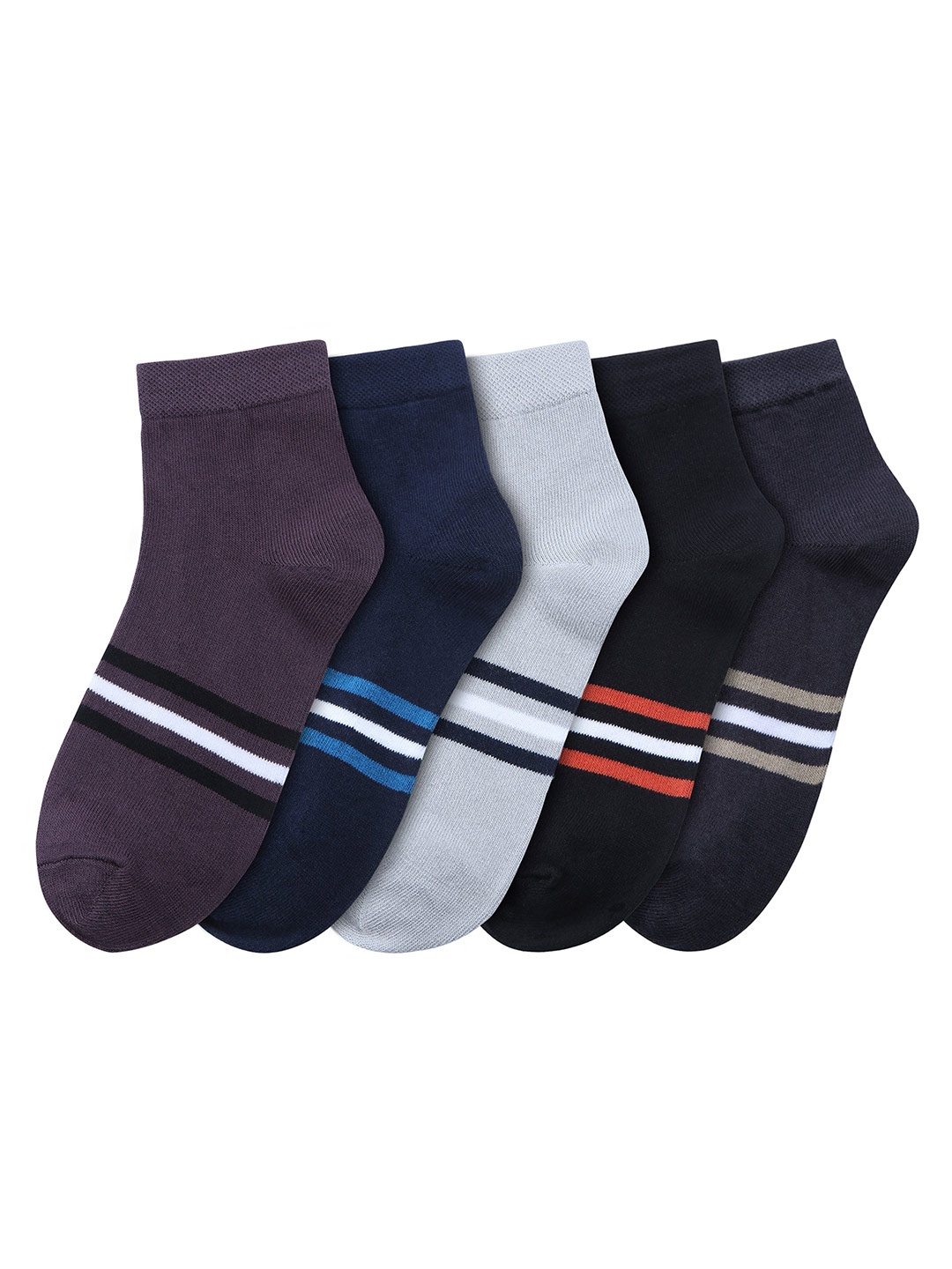 

FABdon Men Pack Of 5 Striped Anti-Odour Ankle-Length Socks, Grey