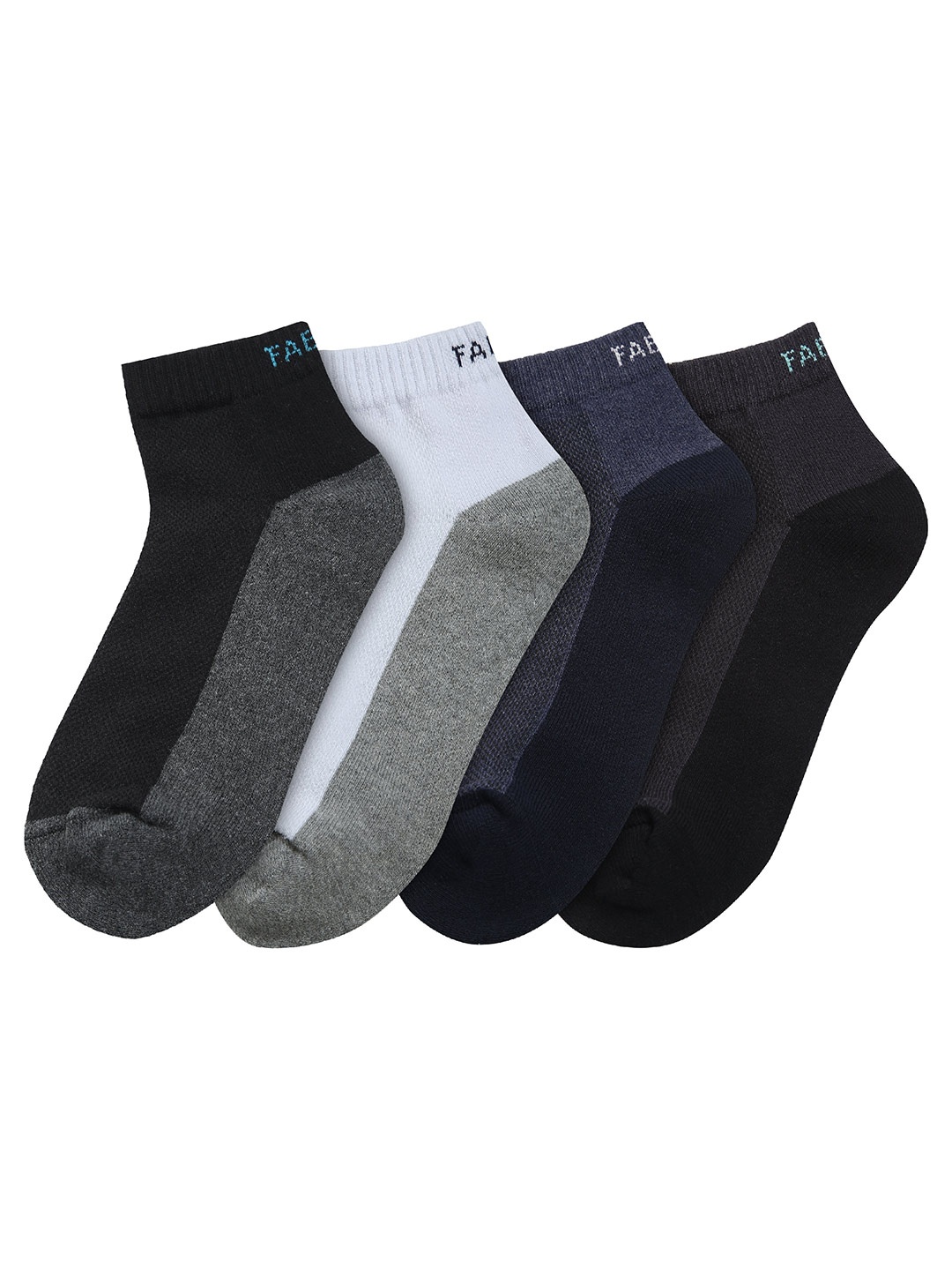 

FABdon Men Pack Of 4 Colourblocked Anti-Odour Ankle-Length Socks, Black