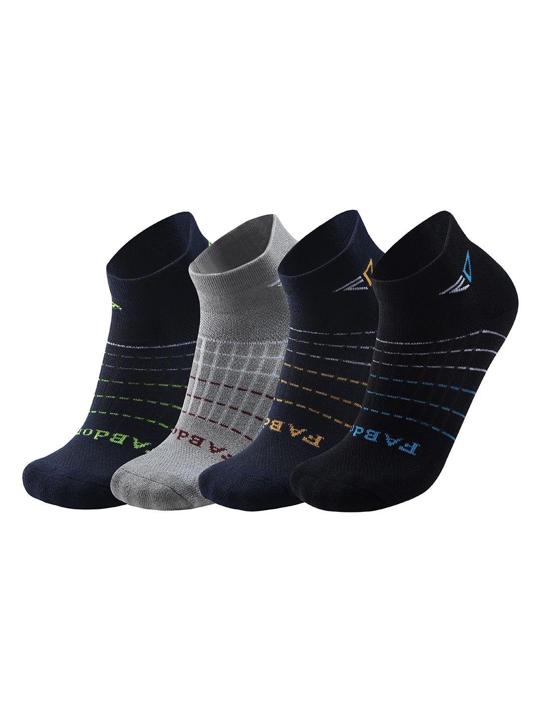 

FABdon Men Pack Of 4 Striped Anti-Odour Ankle-Length Socks, Black