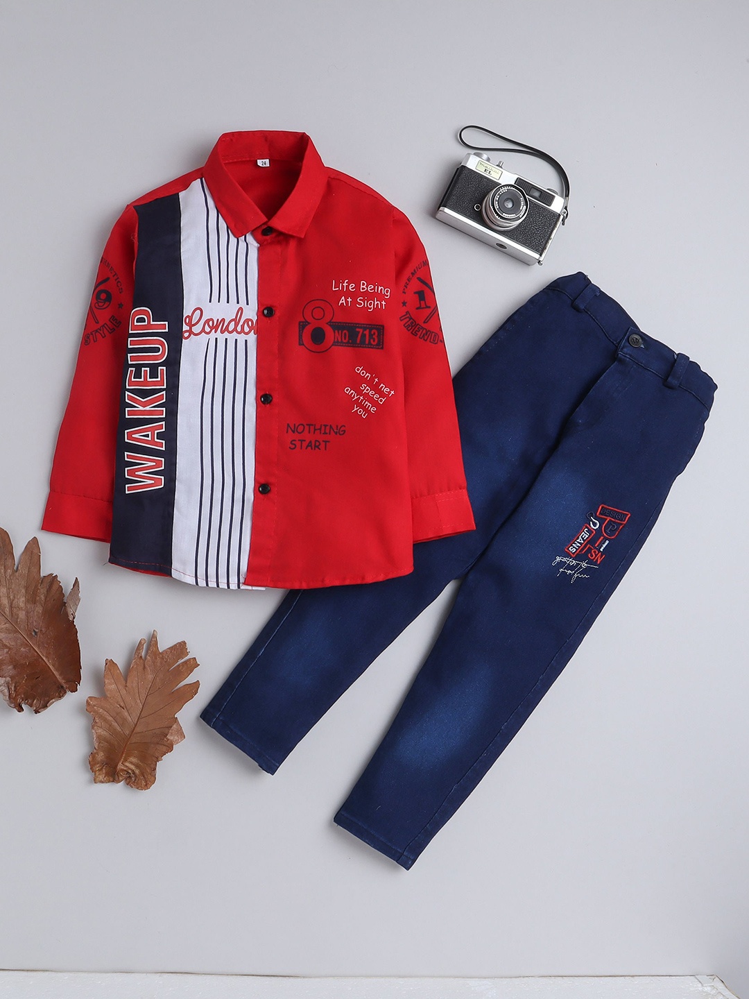 

BAESD Boys Printed Shirt With Trousers, Red