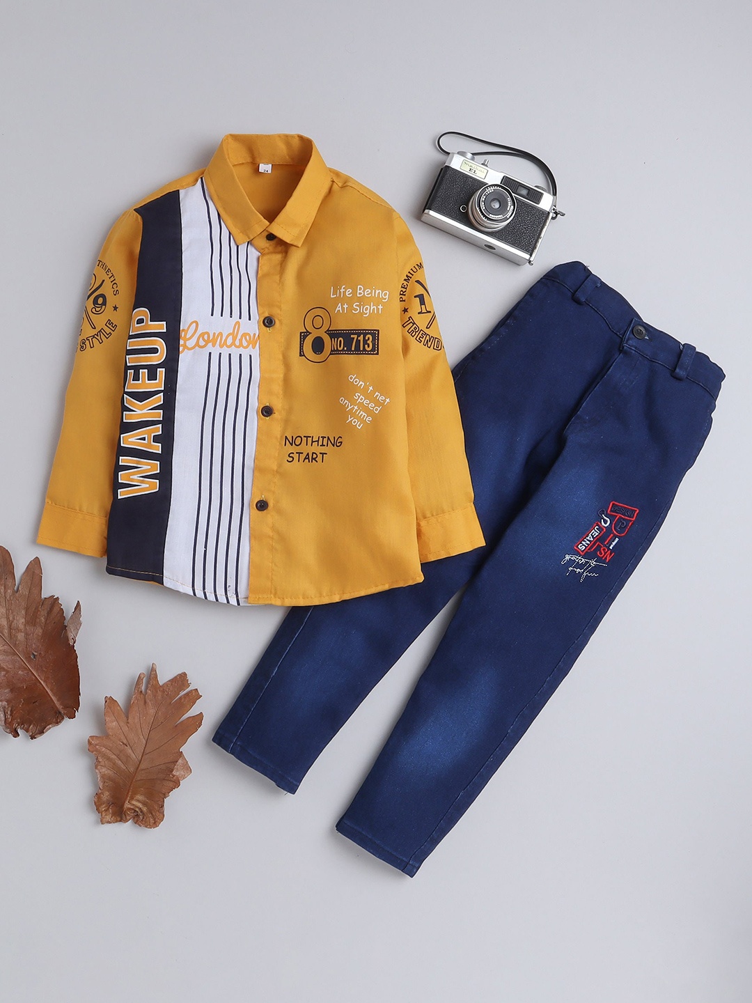 

BAESD Boys Printed Shirt with Trousers, Yellow