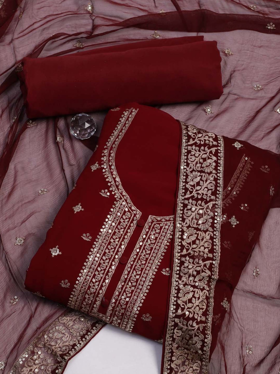 

Meena Bazaar Embroidered Unstitched Dress Material, Maroon