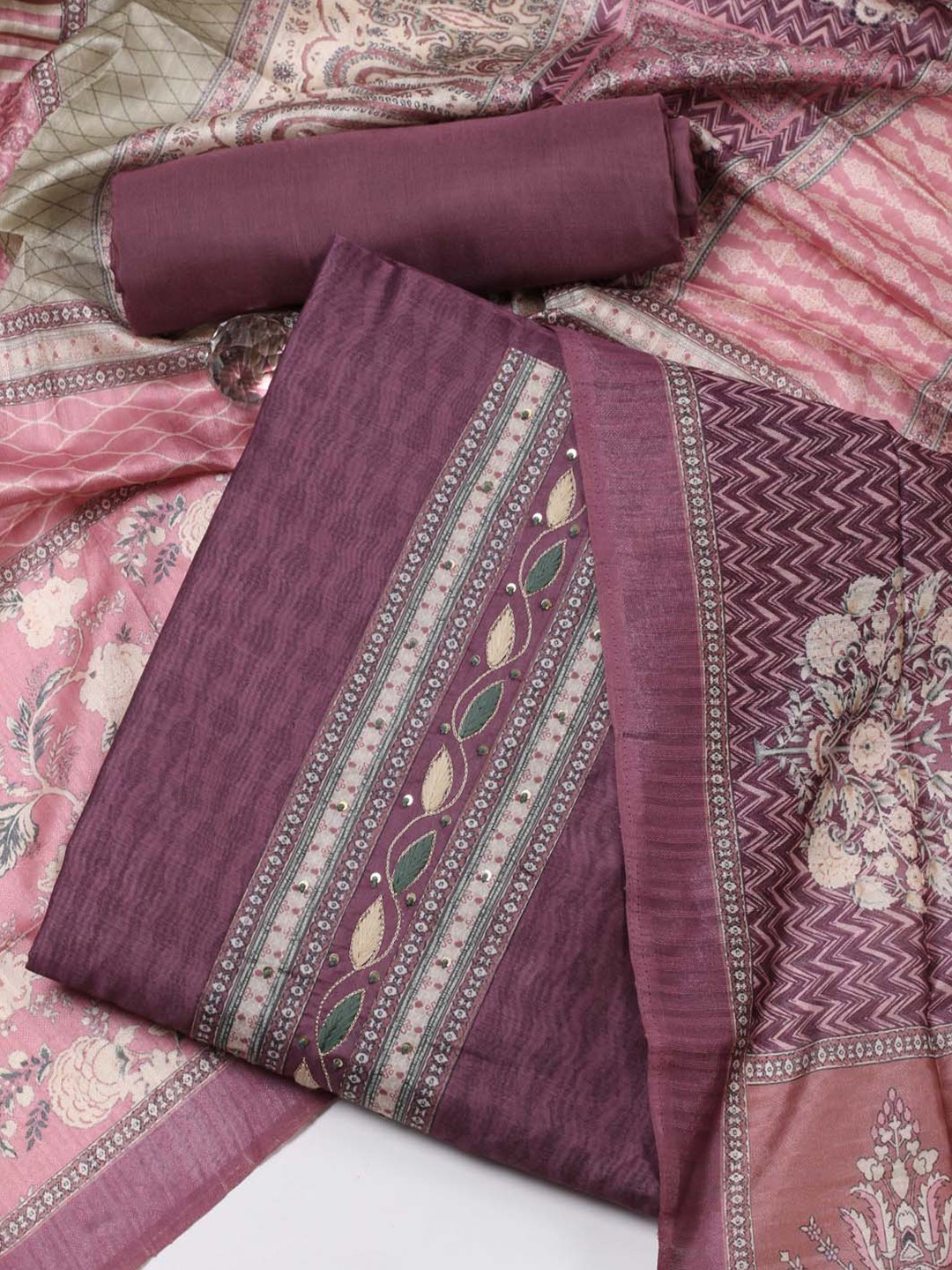 

Meena Bazaar Abstract Printed Unstitched Dress Material, Purple