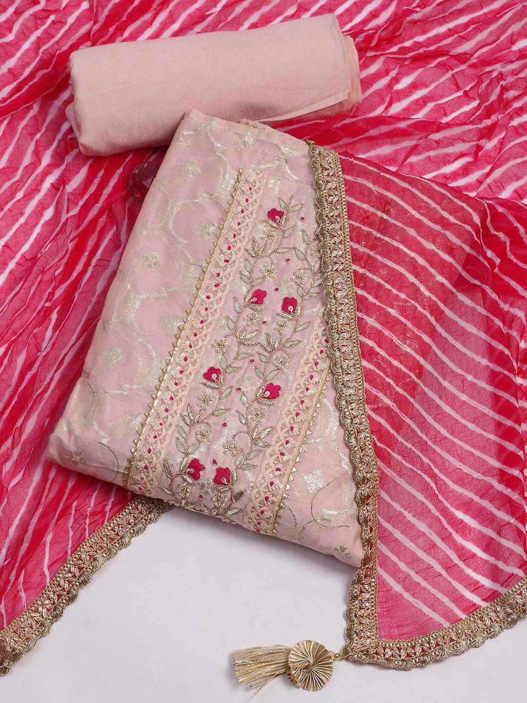 

Meena Bazaar Ethnic Motifs Woven Design Unstitched Dress Material, Peach