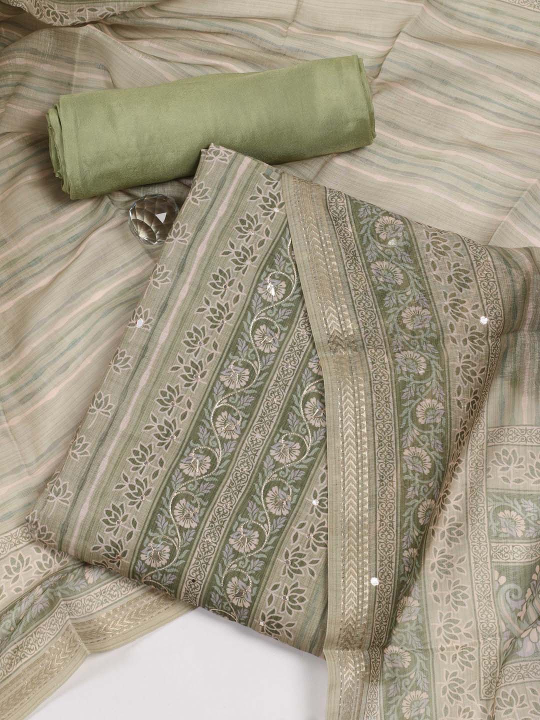 

Meena Bazaar Ethnic Motifs Printed Unstitched Dress Material, Green