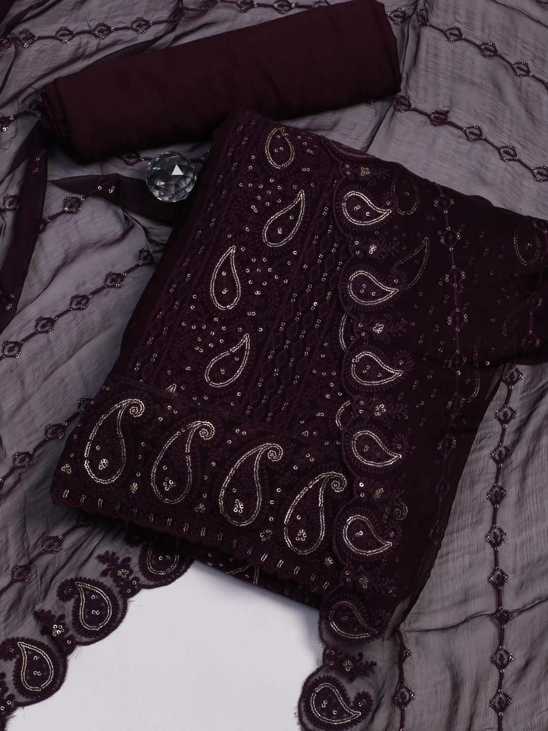 

Meena Bazaar Paisley Embroidered Unstitched Dress Material, Violet