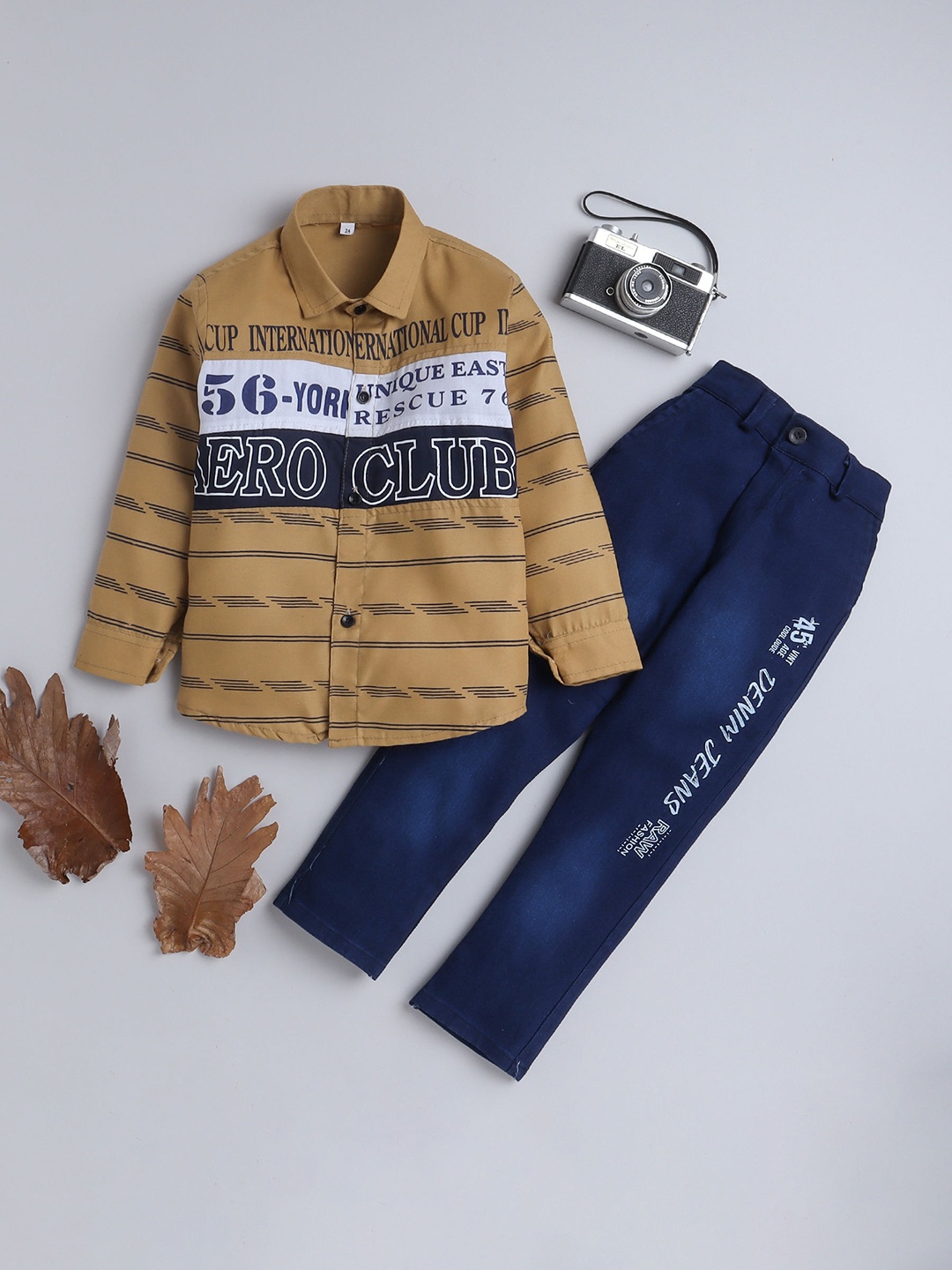 

BAESD Boys Printed Shirt with Trousers, Brown
