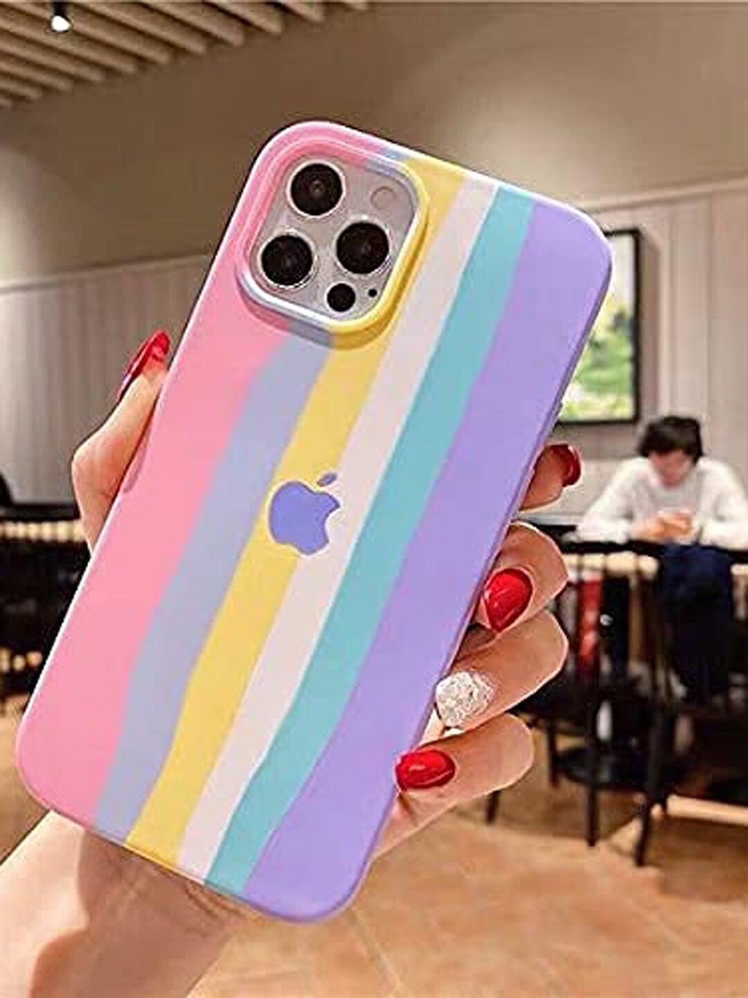 

TREEMODA Rainbow Colourfull Protective iPhone 13 Pro Back Case, Pink