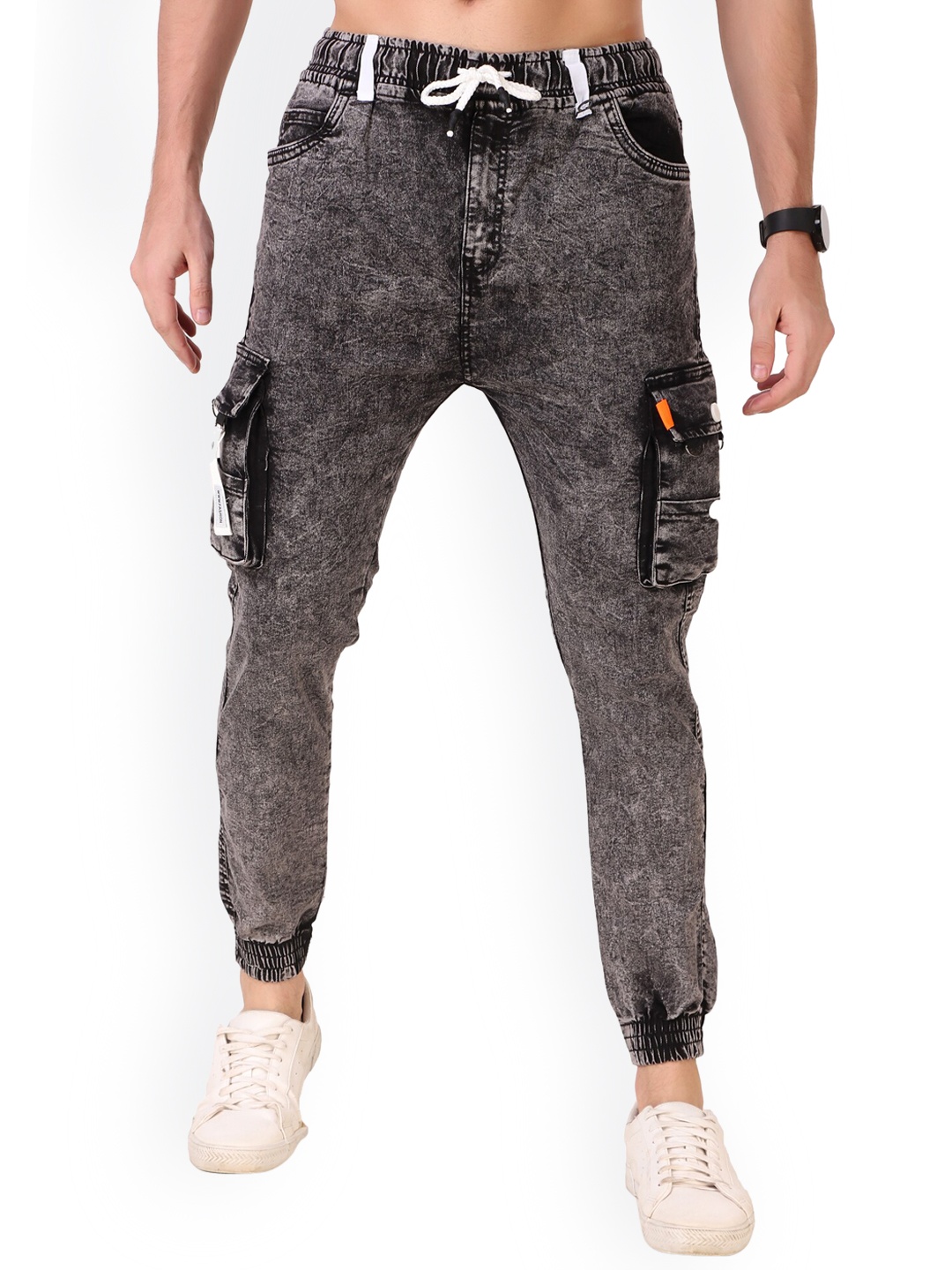 

PLUS 91 Men Comfort Clean Look Mid-Rise Stretchable Jogger Jeans, Black