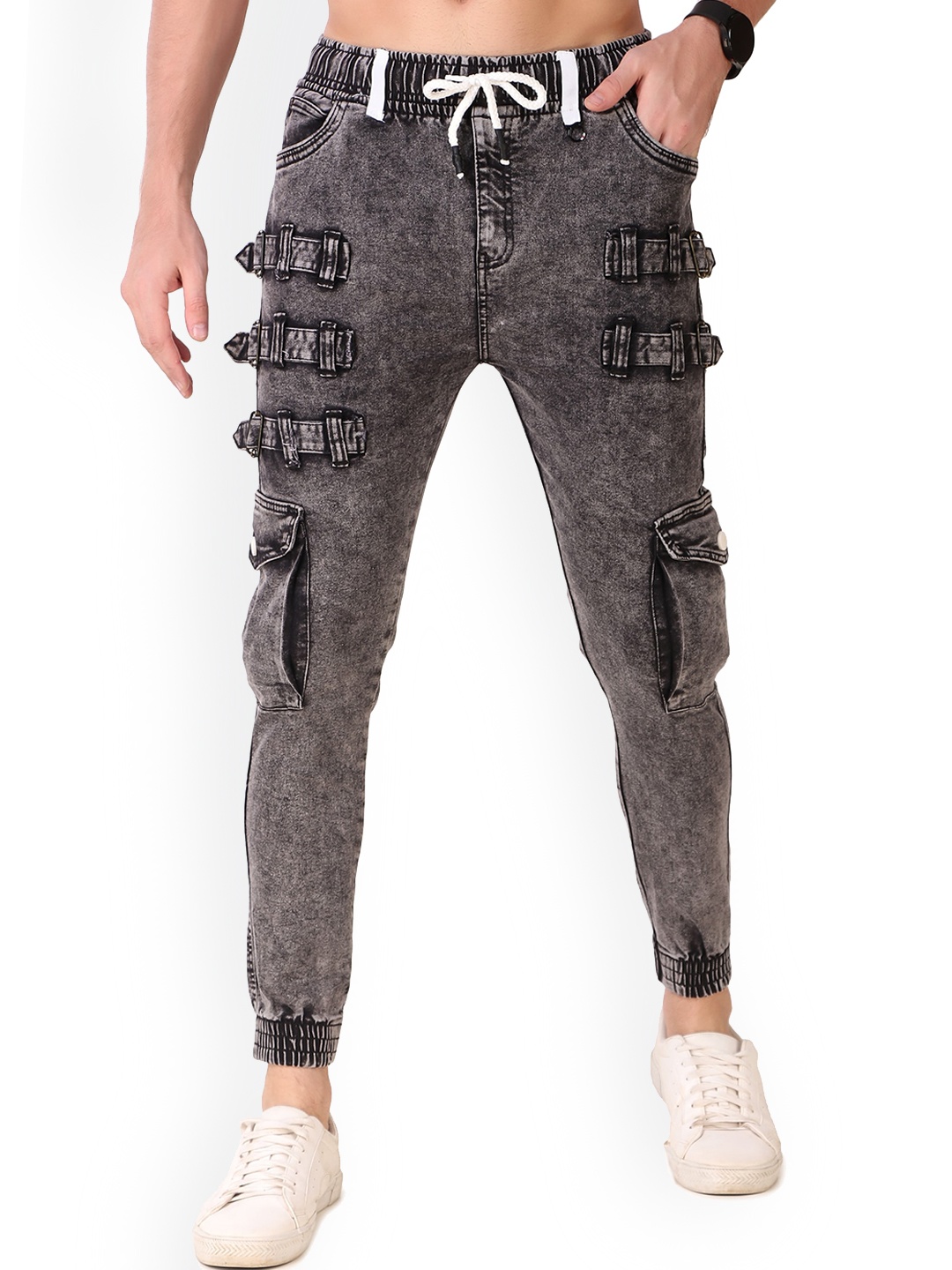 

PLUS 91 Men Grey Comfort Mid-Rise Clean Look Heavy Fade Stretchable Jogger Jeans