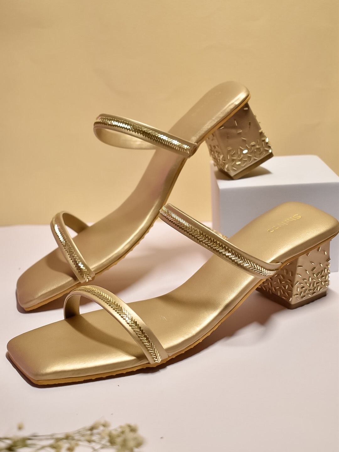 SHRIVAS BY ARCHITA MEHTA Embellished Ethnic Block Heels, Gold