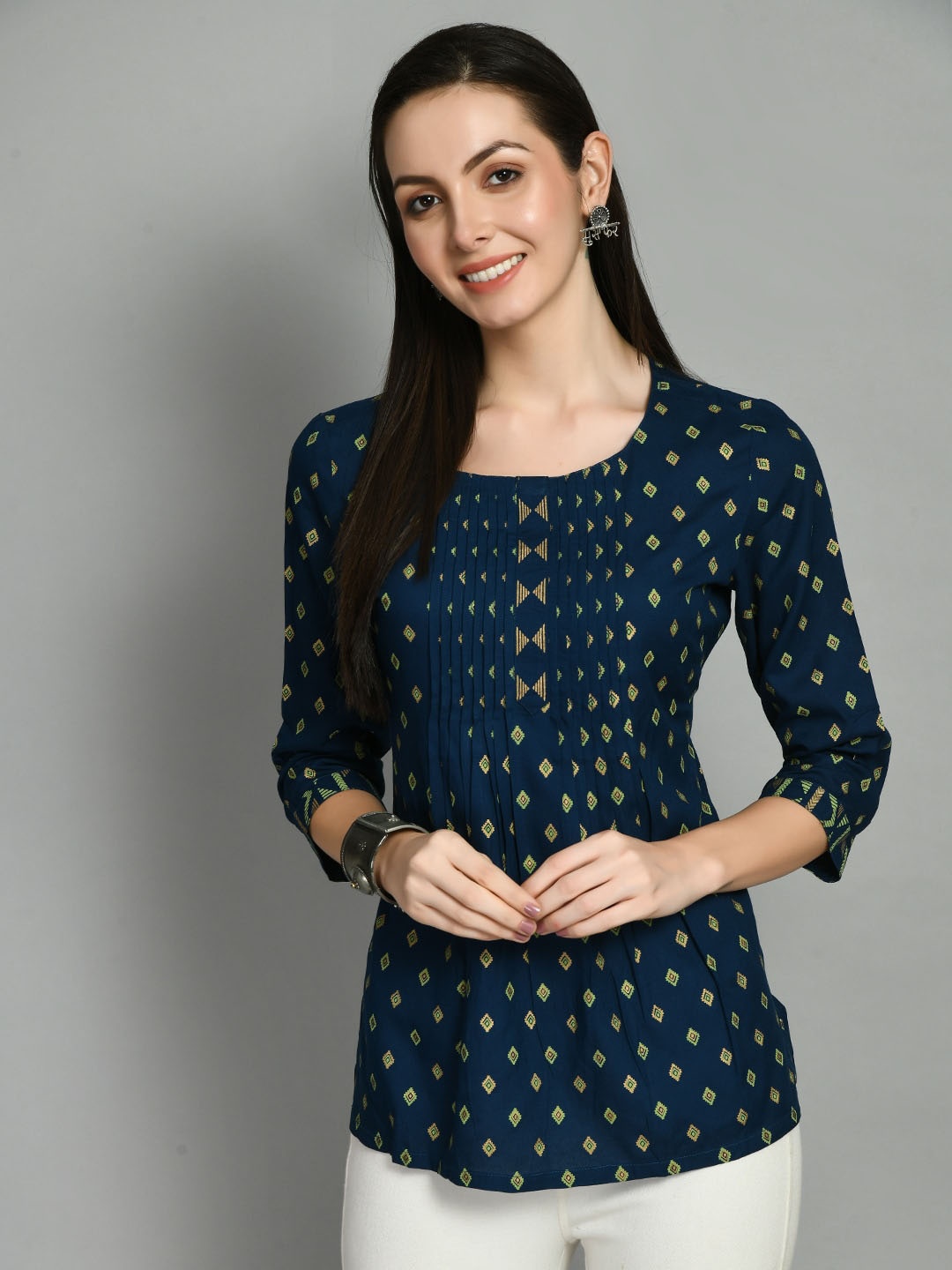 

DOISA Geometric Cotton Tunic, Navy blue