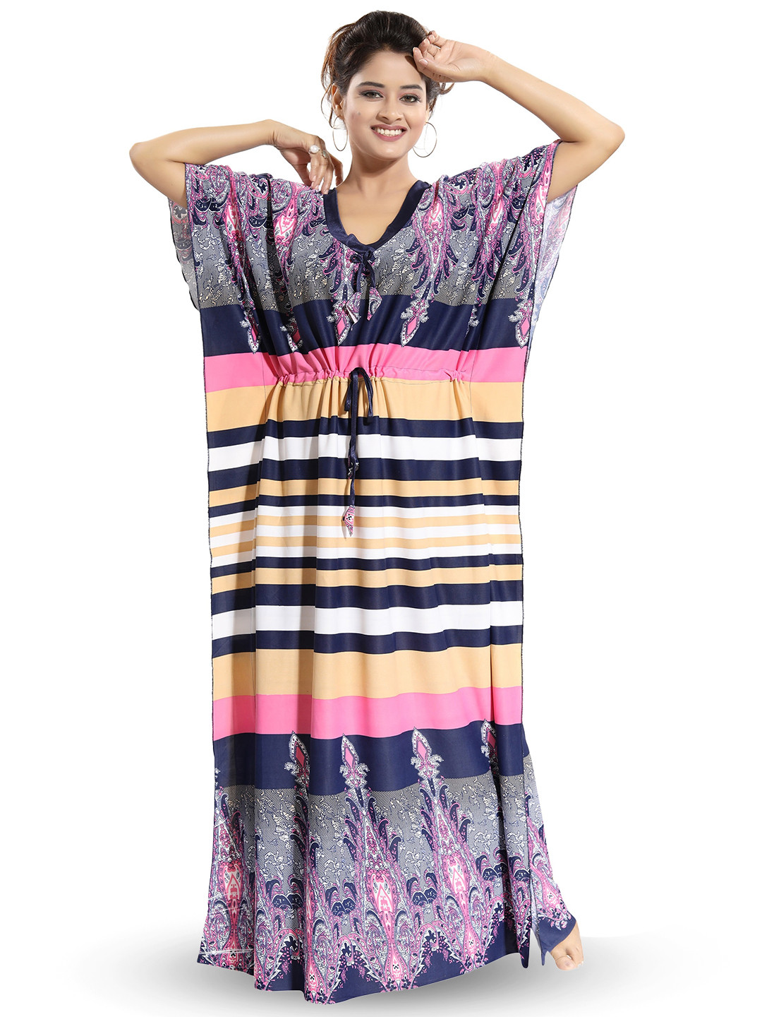 

Noty Striped Maxi Kaftan Nightdress, Purple