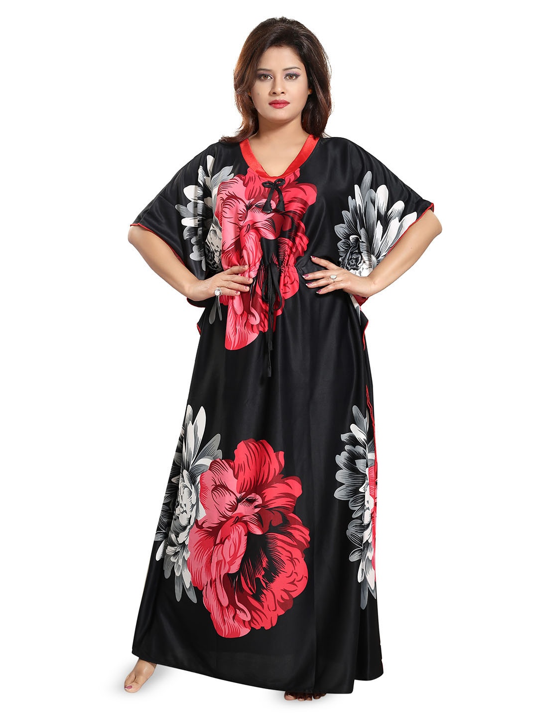 

Noty Floral Printed Maxi Kaftan Nightdress, Black