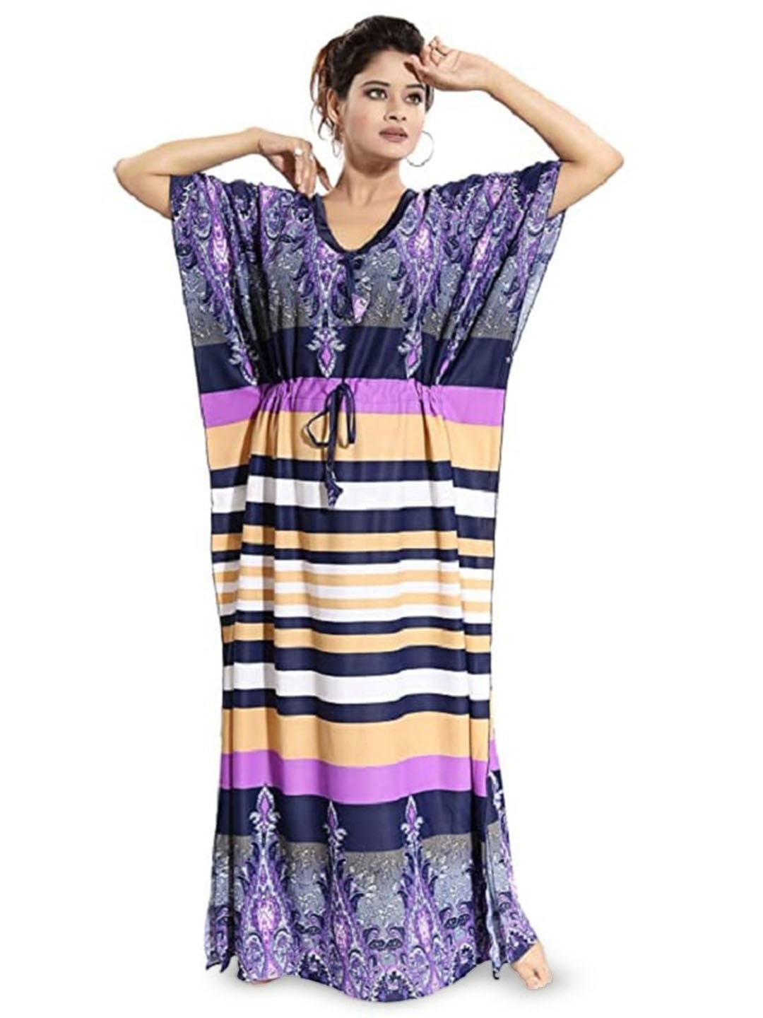 

Noty Striped Maxi Kaftan Nightdress, Purple