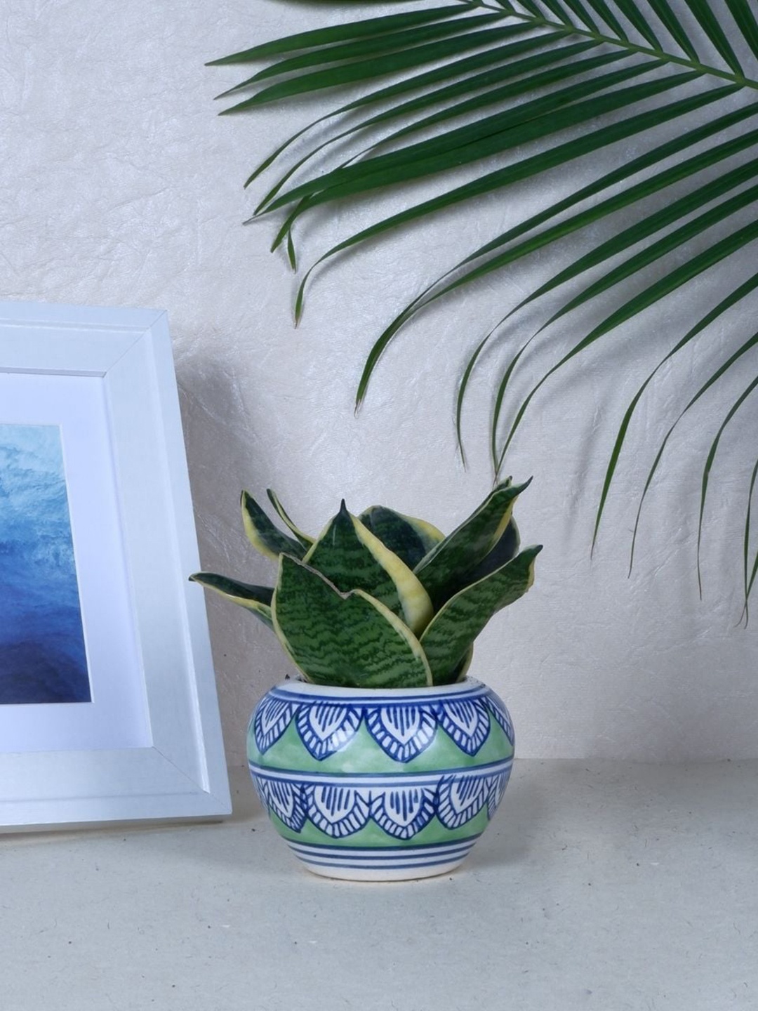 

ecofynd Blue & Green Printed Ceramic Planter