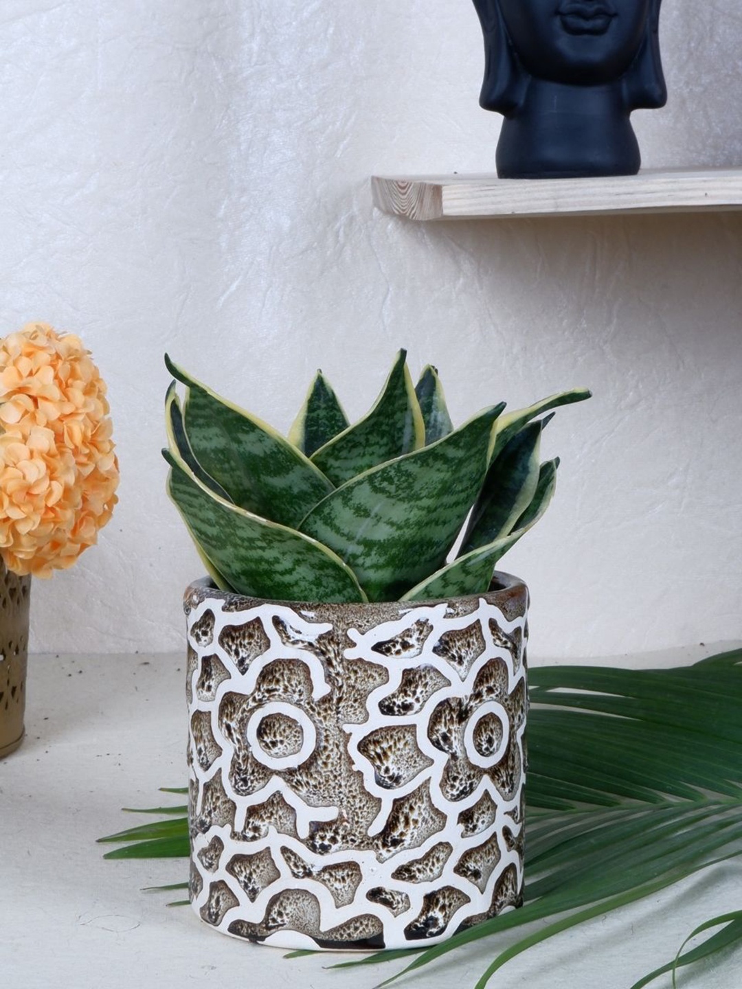 

ecofynd Brown Abstract Printed Ceramic Planter Pot