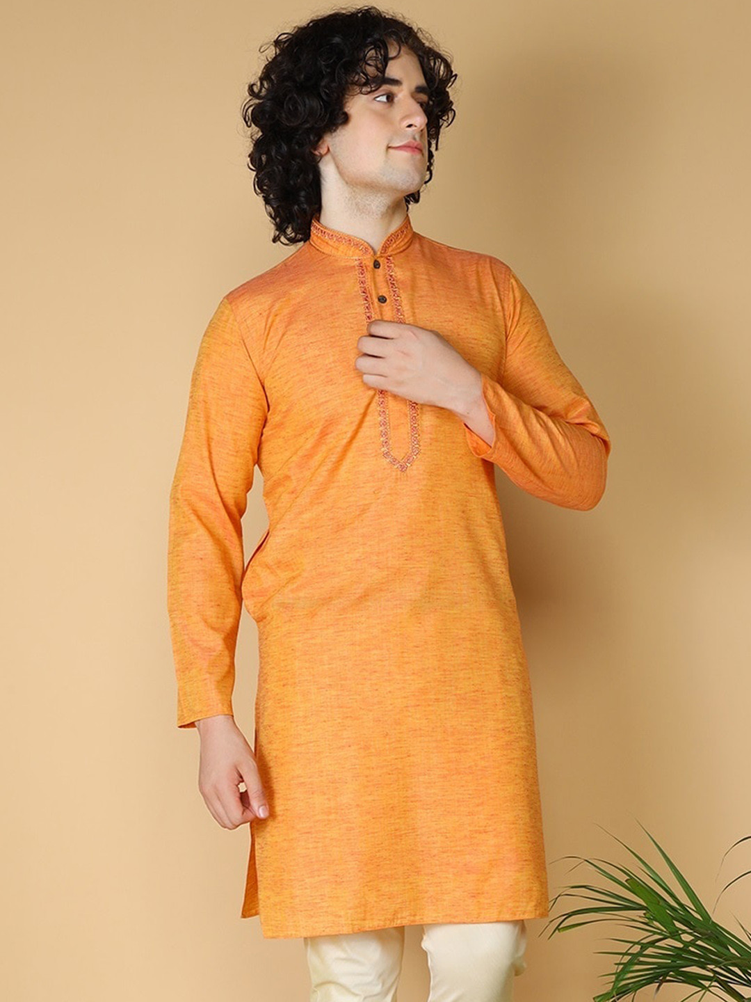 

Sultan The King Of Kurta Mandarin Collar Thread Work Straight Kurta, Mustard