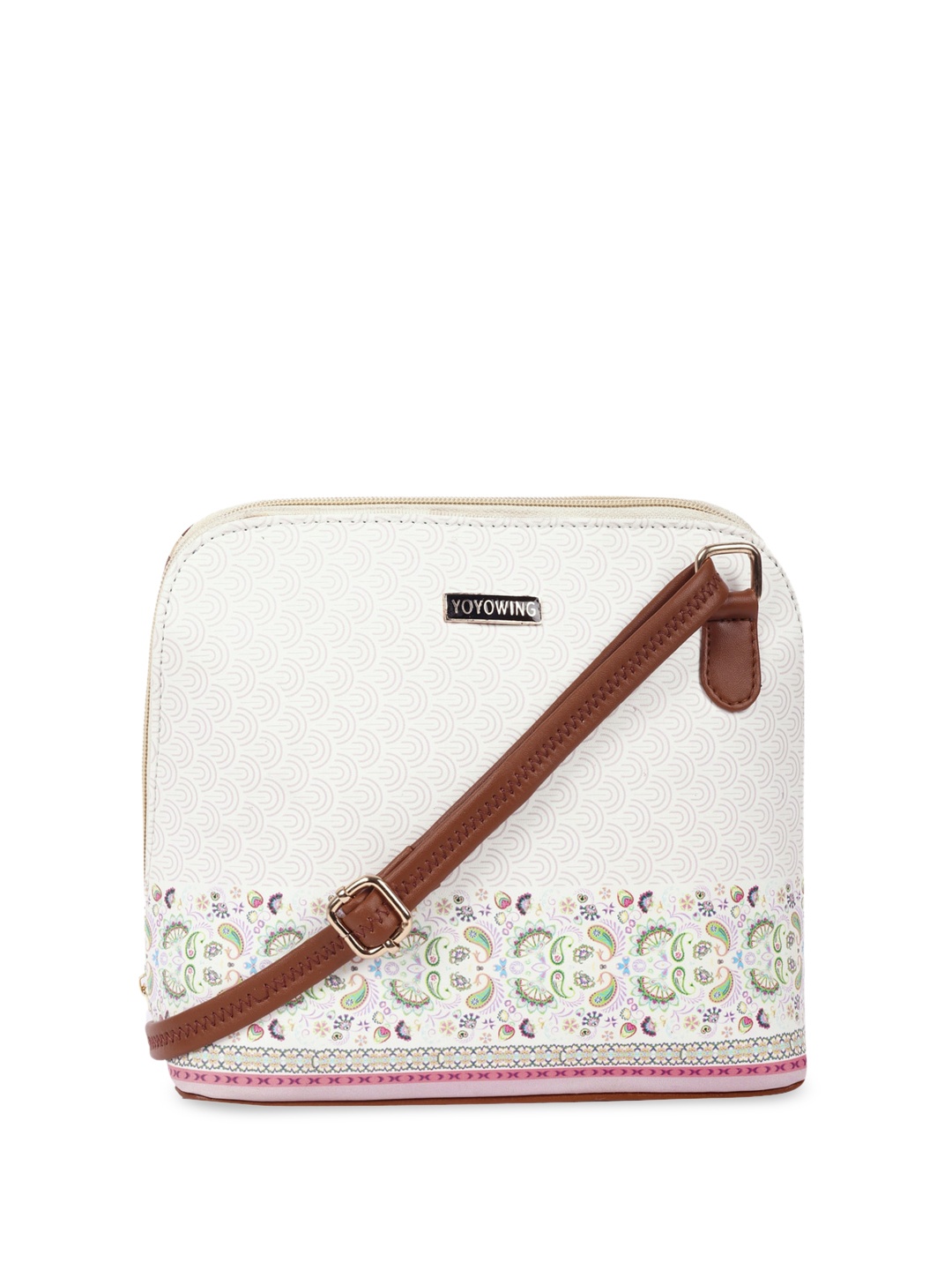 

YOYOWING Ethnic Motifs Printed Structured Sling Bag, Pink