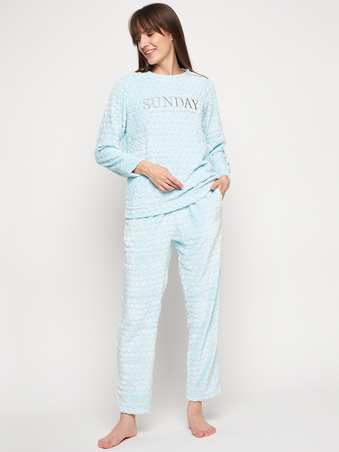 

MADAME M SECRET Typography Printed Night suit, Blue