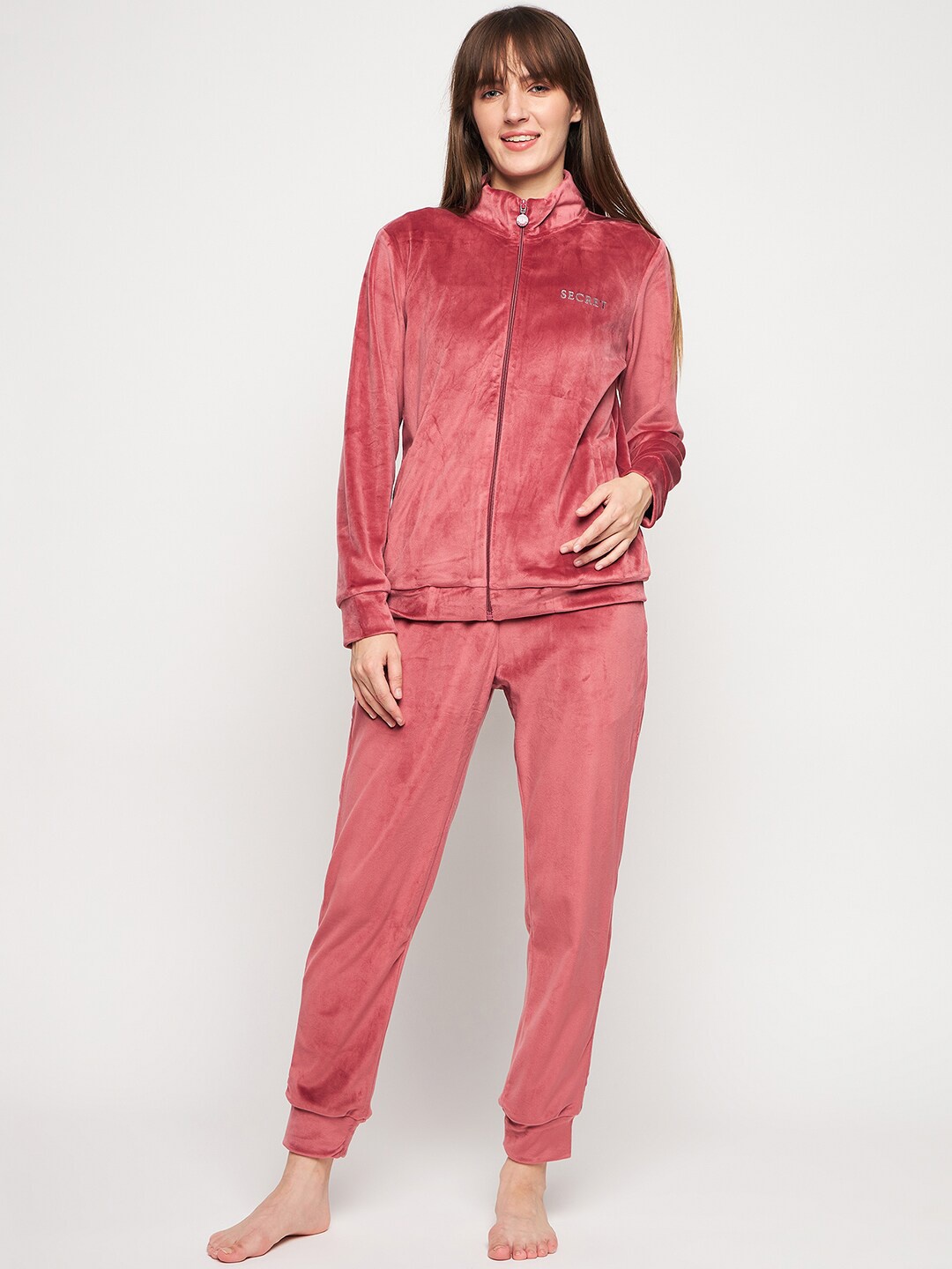 

MADAME M SECRET Typography Printed Long Sleeves Night suit, Coral