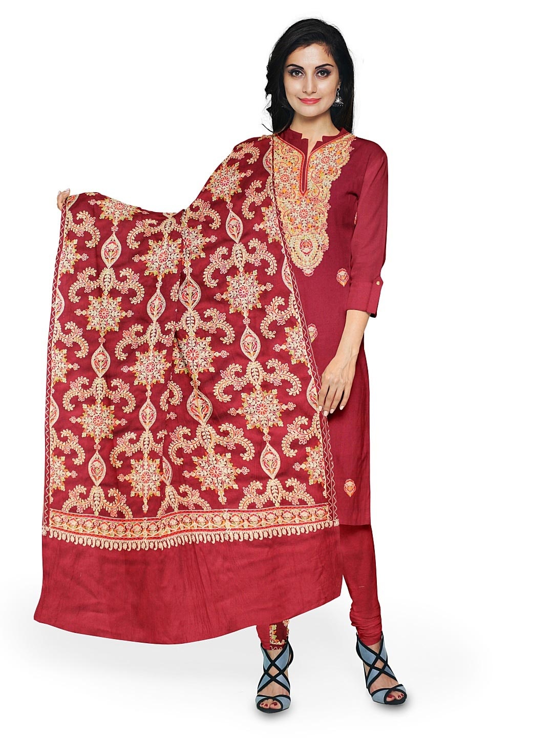 

CASMIR Ethnic Motifs Embroidered Unstitched Dress Material, Maroon