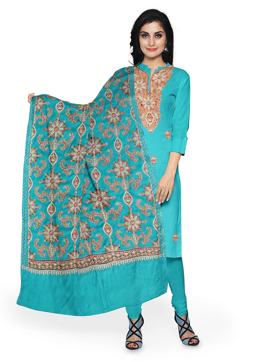 

CASMIR Ethnic Motifs Embroidered Unstitched Dress Material, Sea green