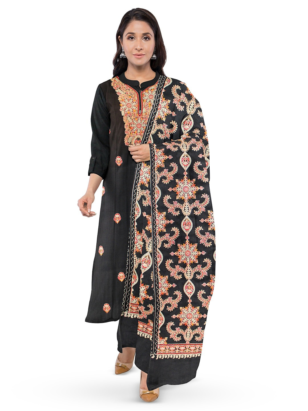 

CASMIR Ethnic Motifs Embroidered Unstitched Dress Material, Black