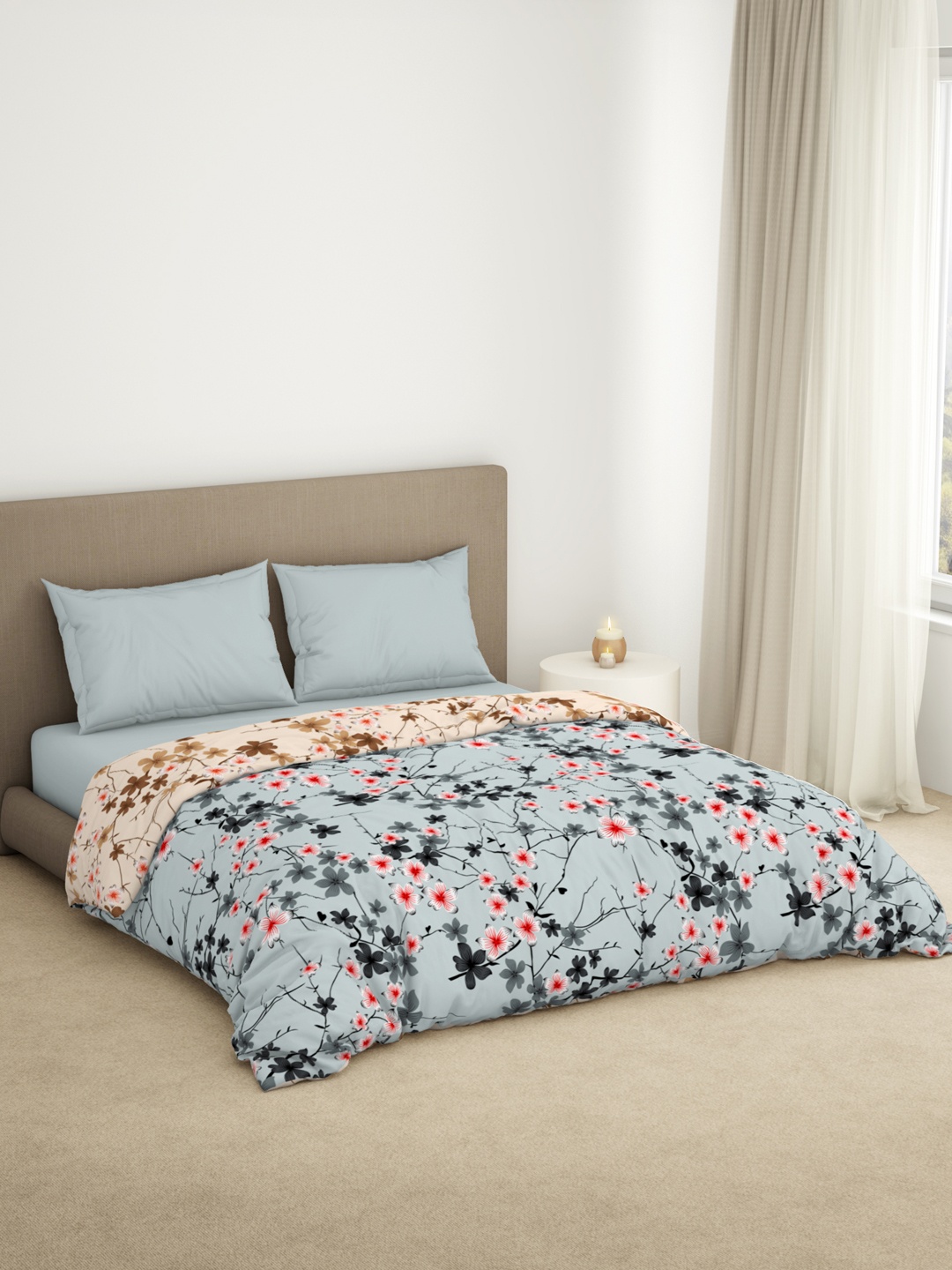 

Welspun La Piazza Blue & Pink Floral Microfiber AC Room 110 GSM Double Bed Quilt