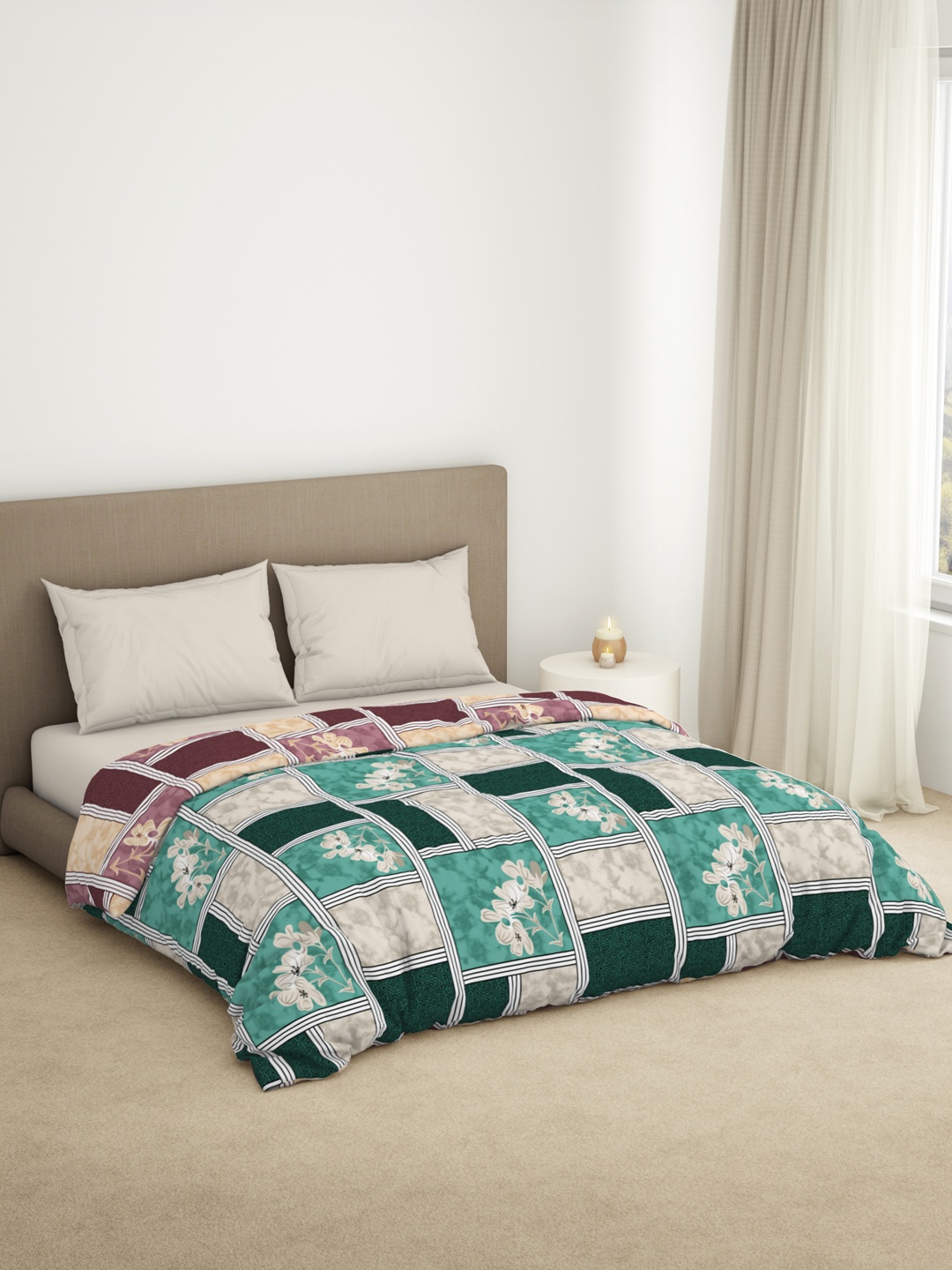 

Welspun La Piazza Green & White Floral Microfiber AC Room 110 GSM Double Bed Quilt