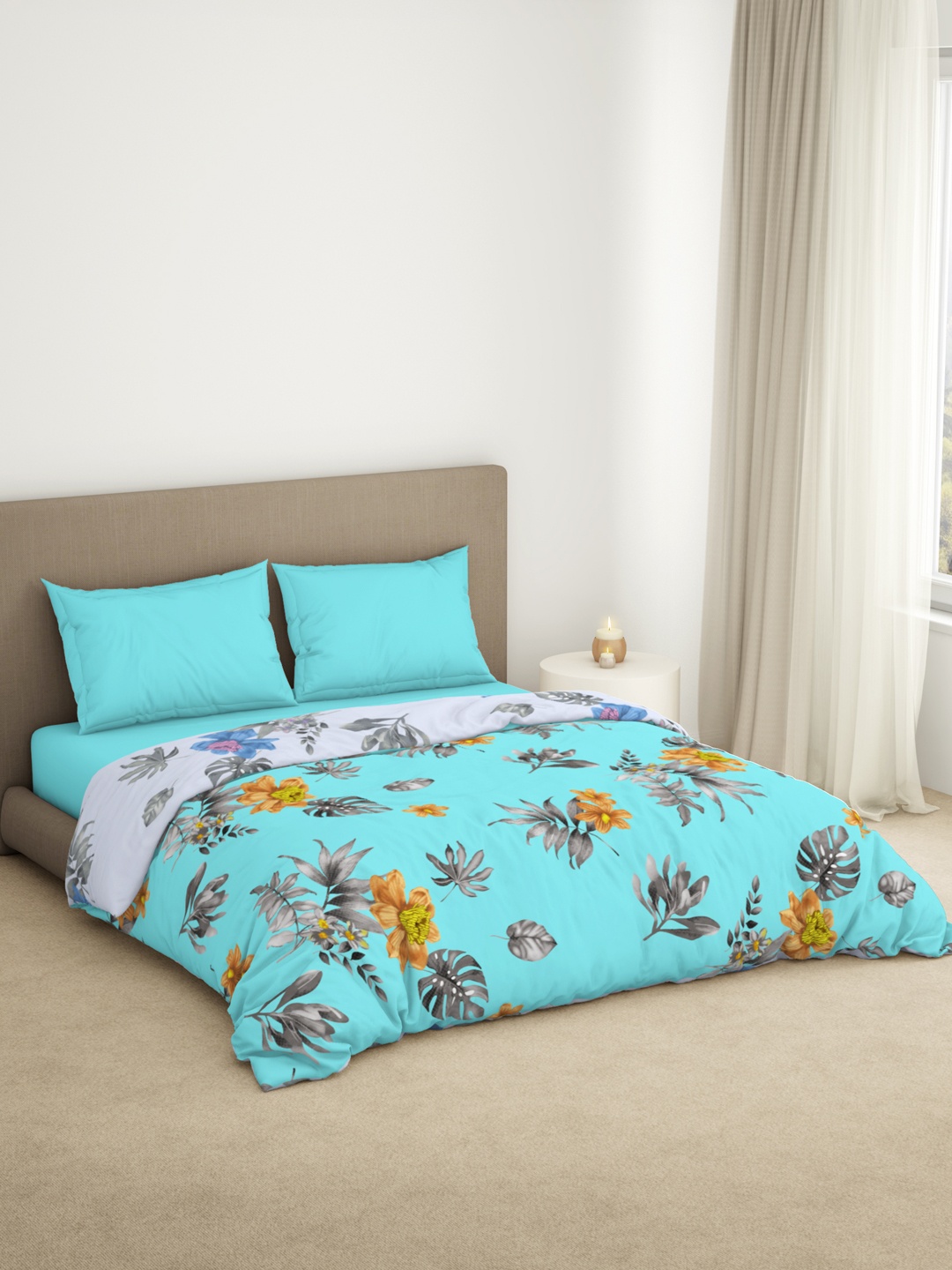 

Welspun La Piazza Blue & Yellow Floral Microfiber AC Room 110 GSM Double Bed Quilt