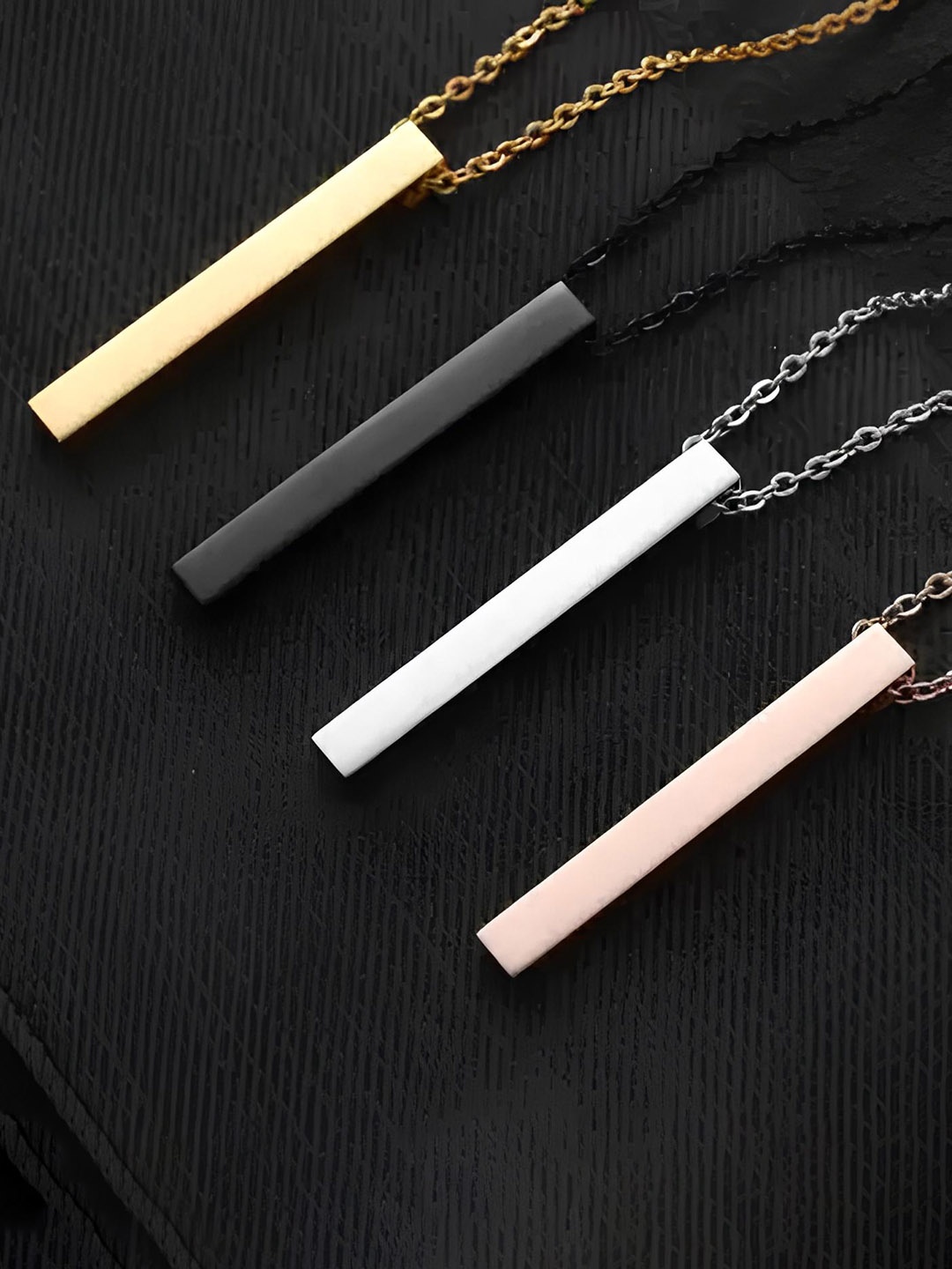 

KARISHMA KREATIONS Men Set Of 4 Stainless Steel Bar Pendant With Chain, Gold