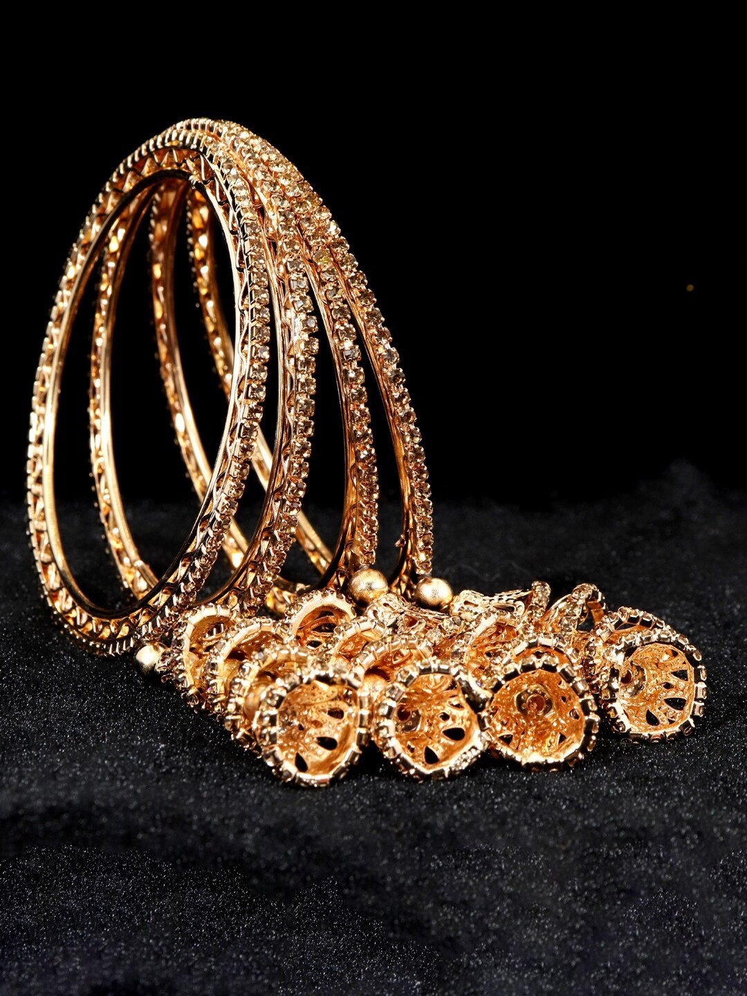 

NMII Women Set Of 4 Gold Plated CZ-Studded Bangles