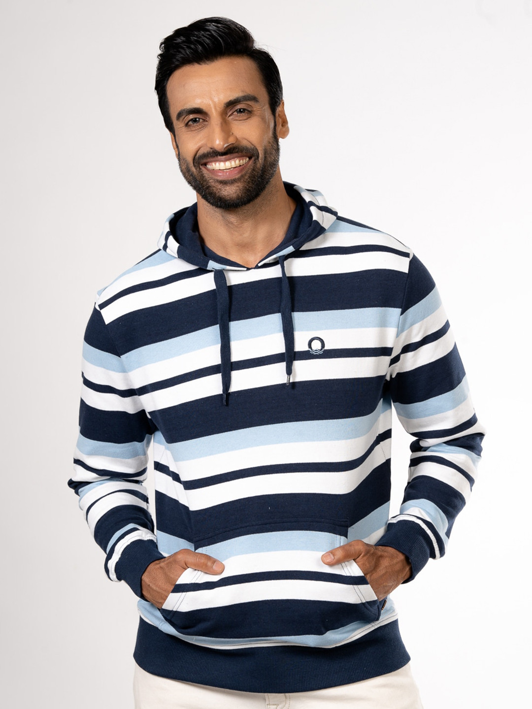

harbour 9 Striped Hooded Long Sleeves Cotton Sweatshirt, Navy blue