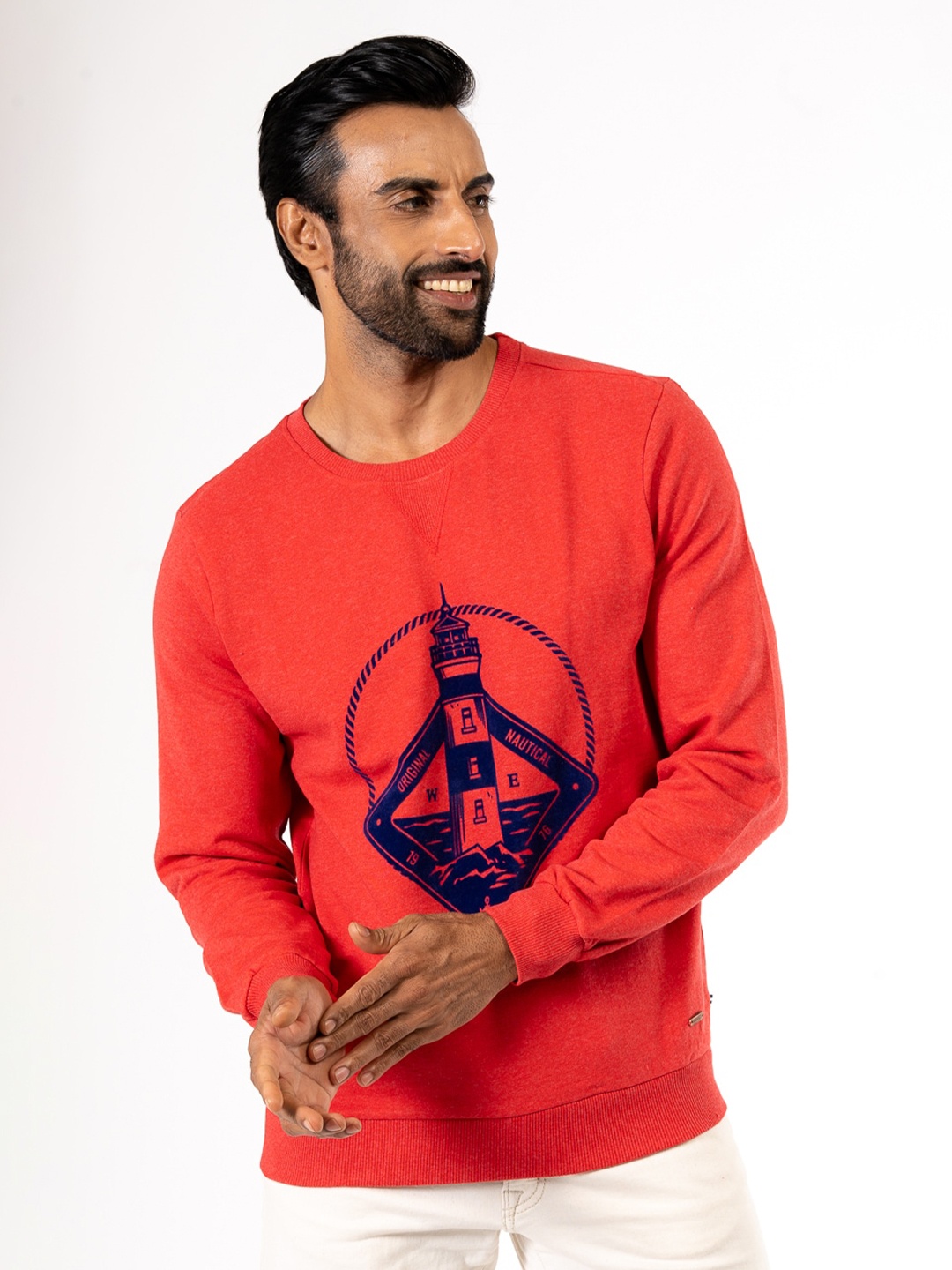 

harbour 9 Graphic Printed Cotton Pullover, Red