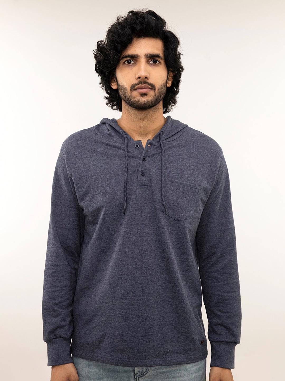 

harbour 9 Hooded Cotton Pullover, Navy blue
