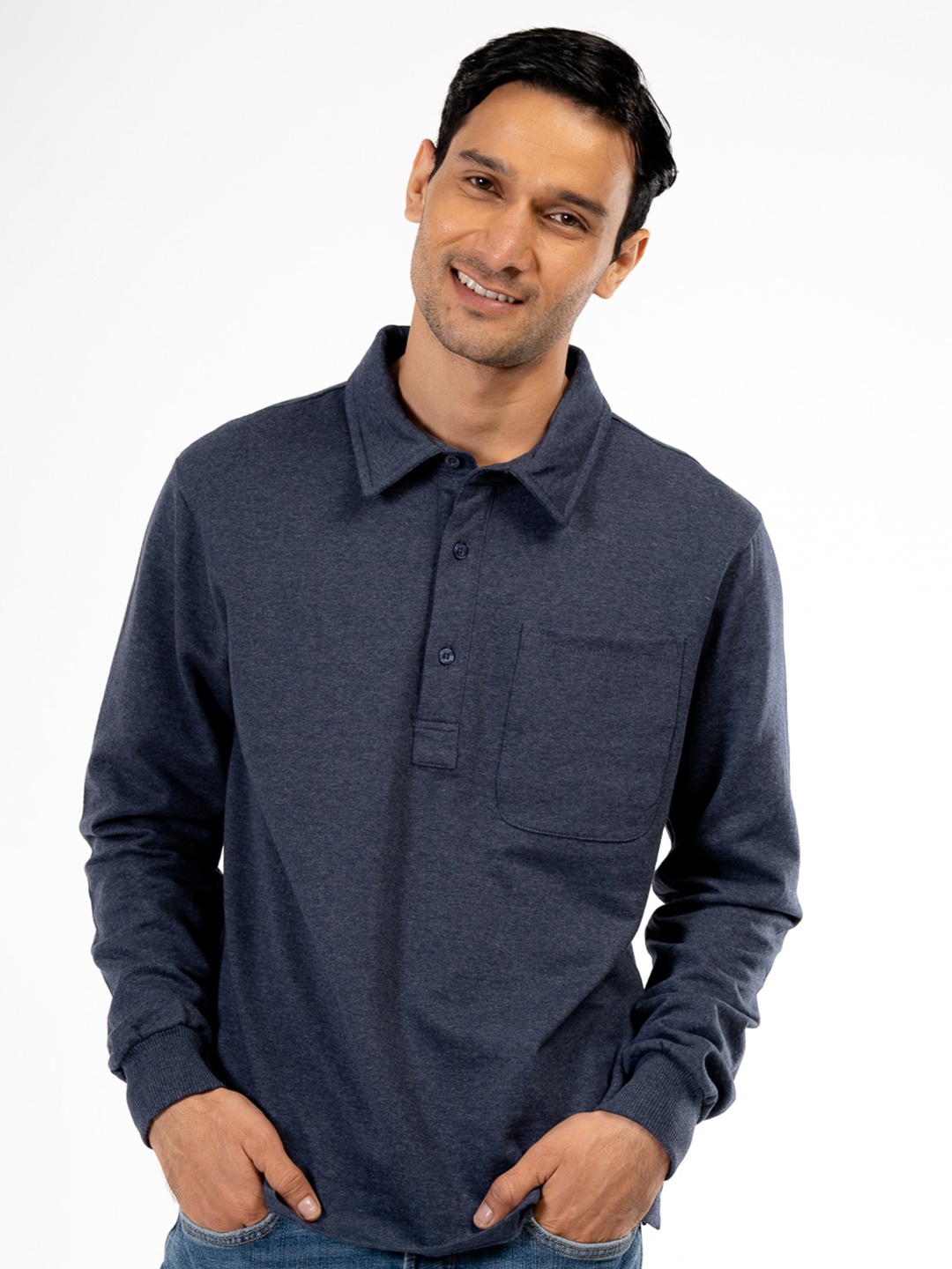 

harbour 9 Polo Collar Cotton Pullover, Navy blue