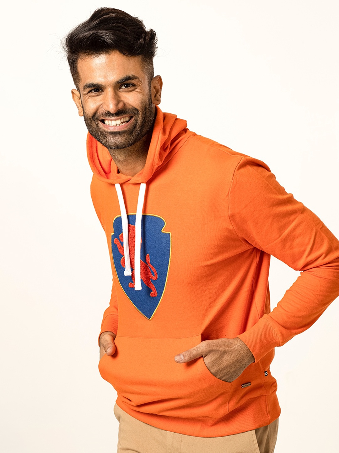 

harbour 9 Graphic Printed Hooded Neck Long Sleeve Cotton Pullover Sweatshirt, Orange