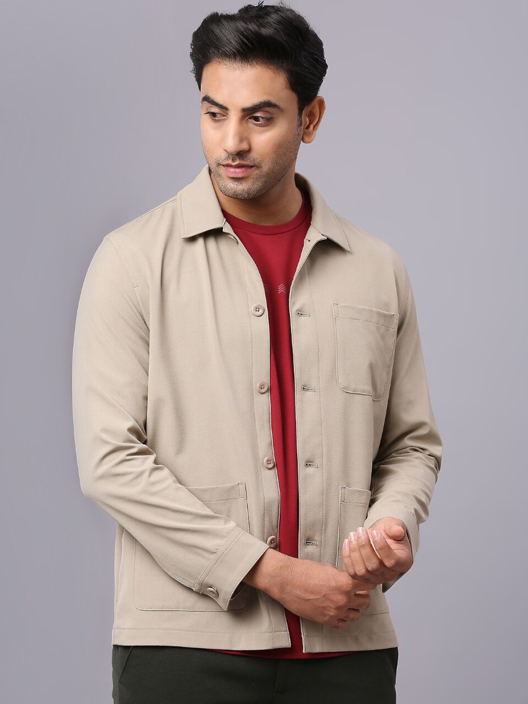 

ONEMILE Spread Collar Shacket, Beige