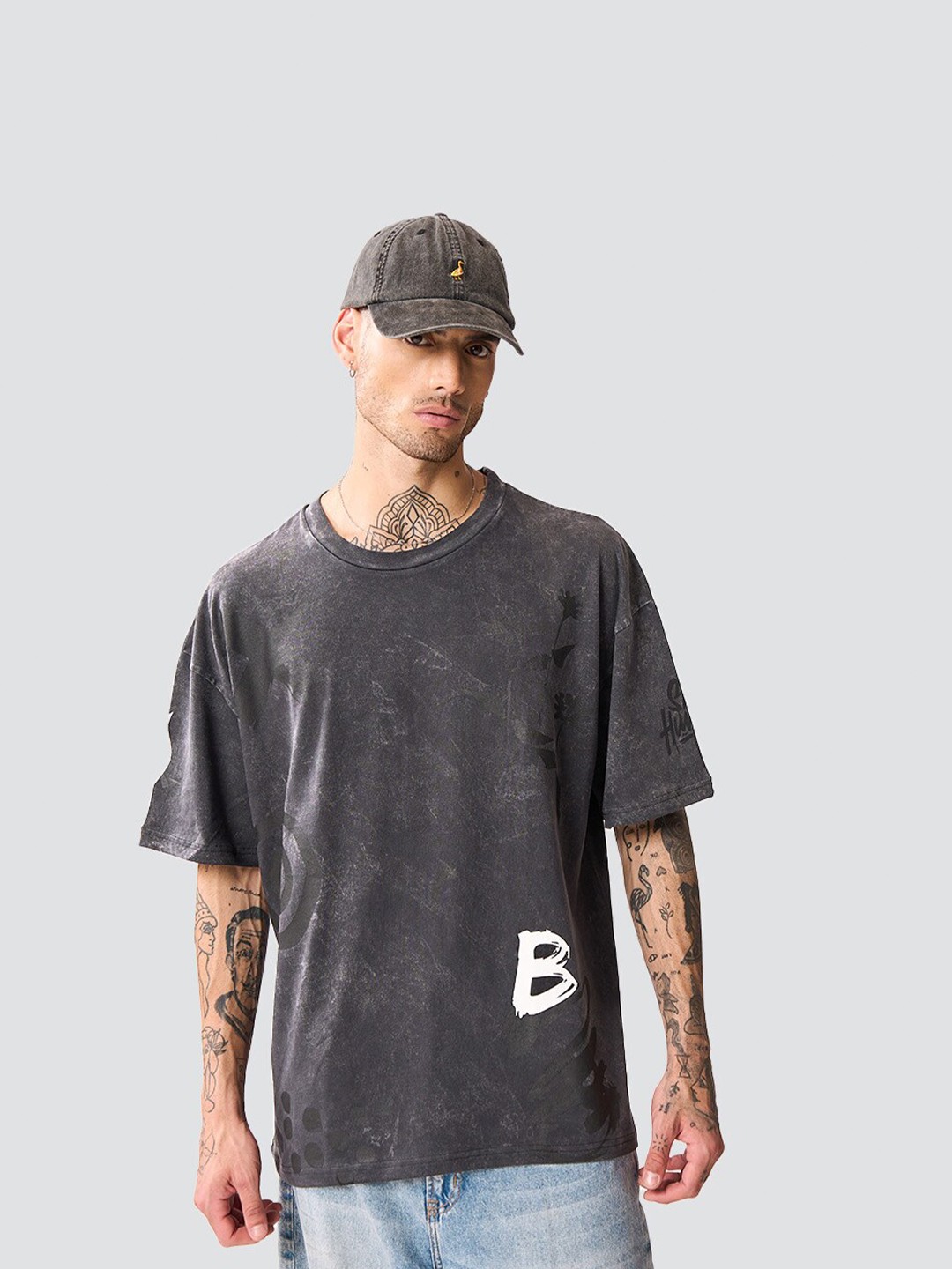 

Bonkers Corner Typography Printed Cotton Oversized T-shirt, Grey