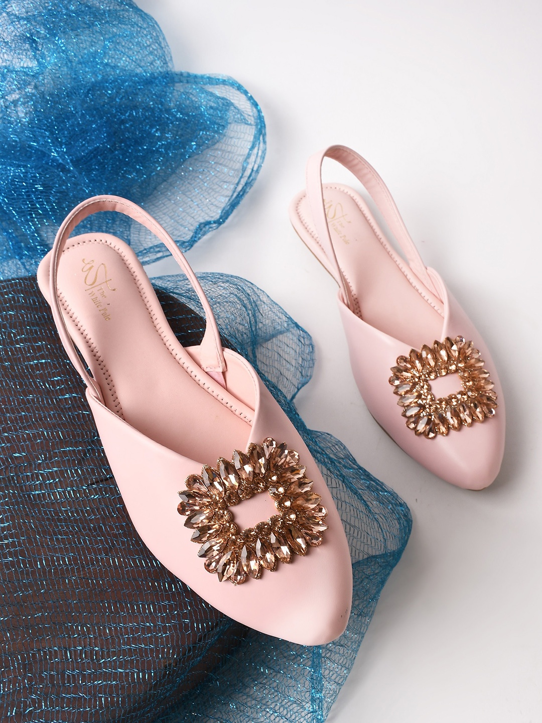 

THE WHITE POLE Embellished Pointed Toe Mules, Pink