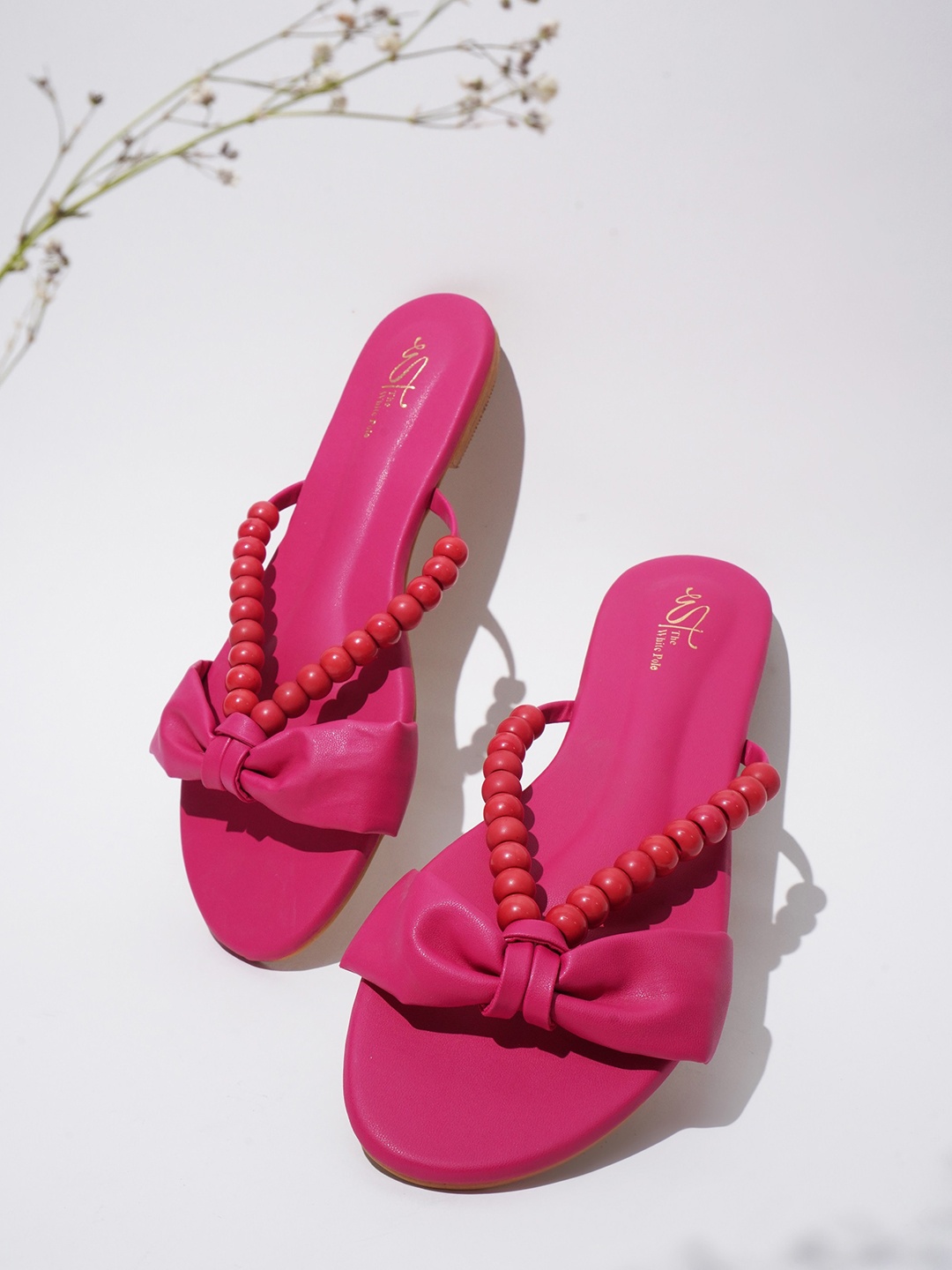 

THE WHITE POLE Embellished Open Toe Flats, Pink